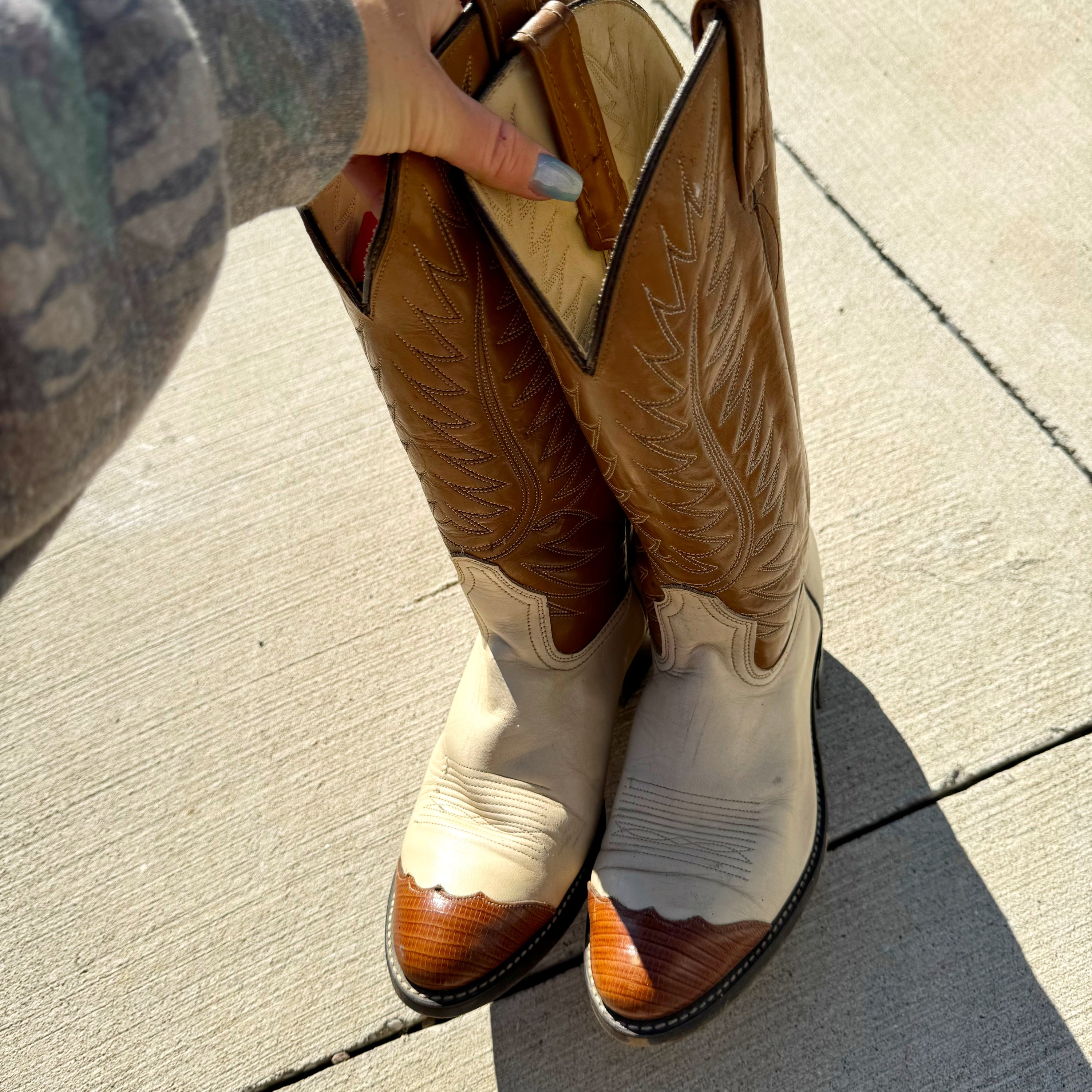 Vintage Western Two Tone Leather Cowgirl Boots