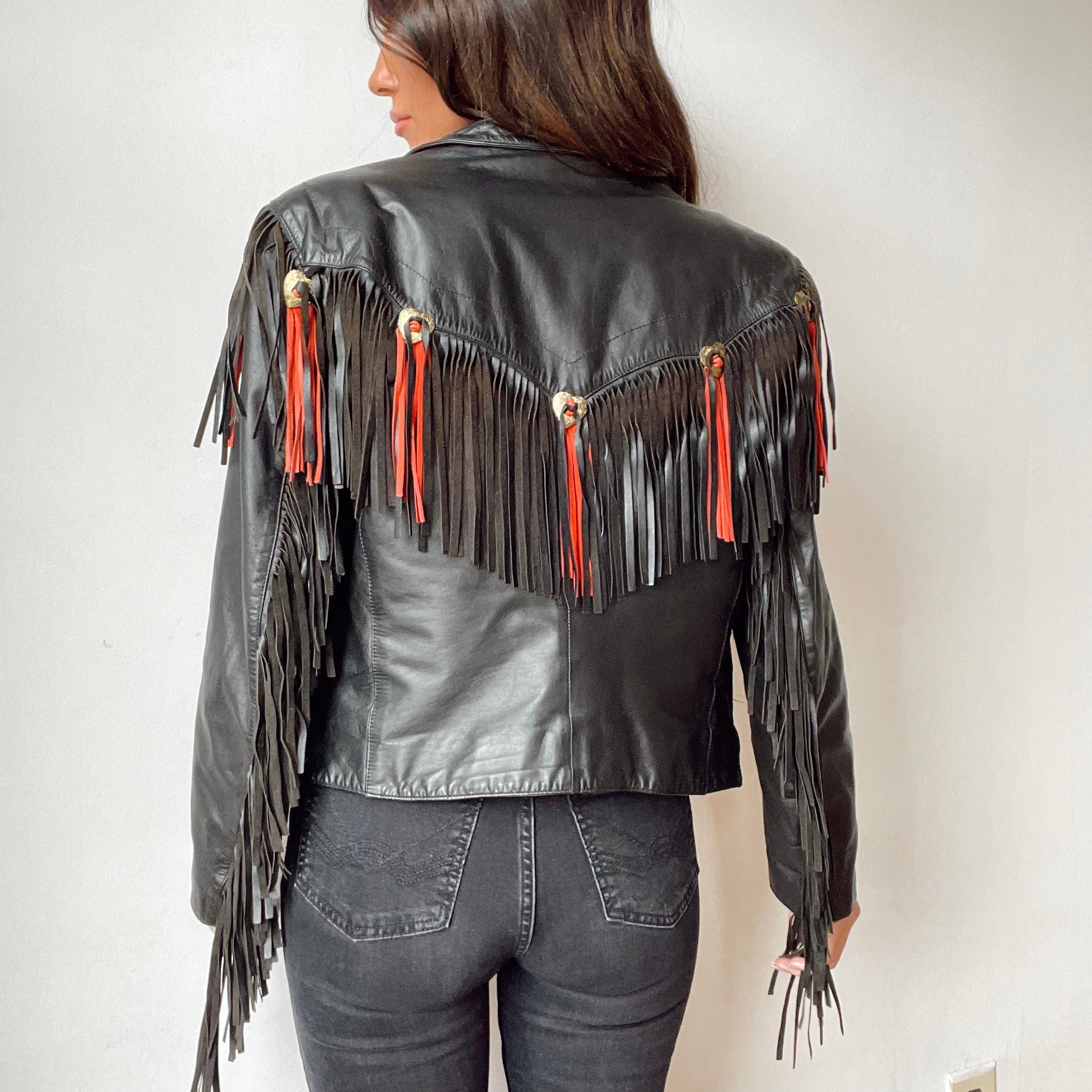 Vintage Leather Fringe Heart Concho Jacket