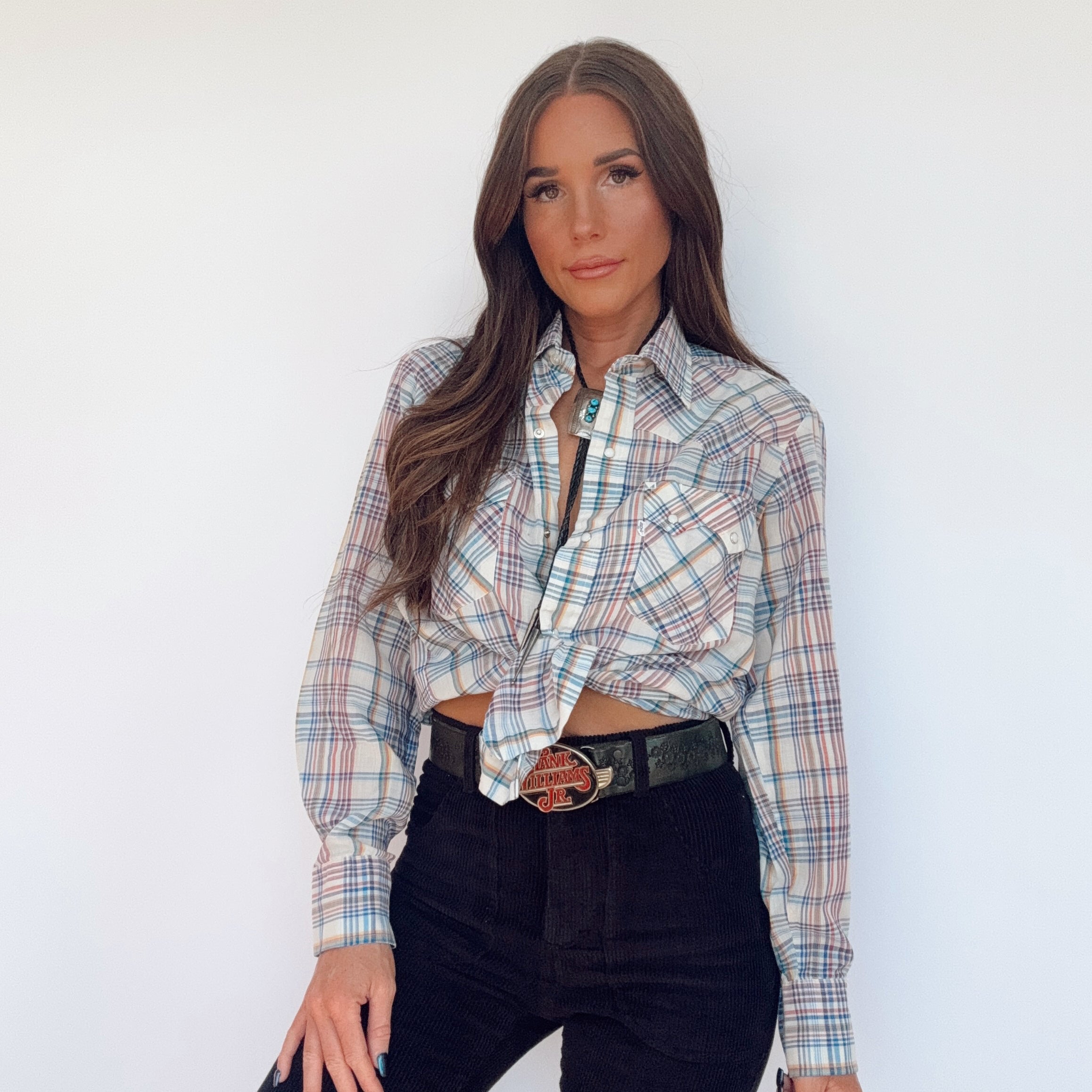 Vintage 80s Levis Western Plaid Pearl Snap