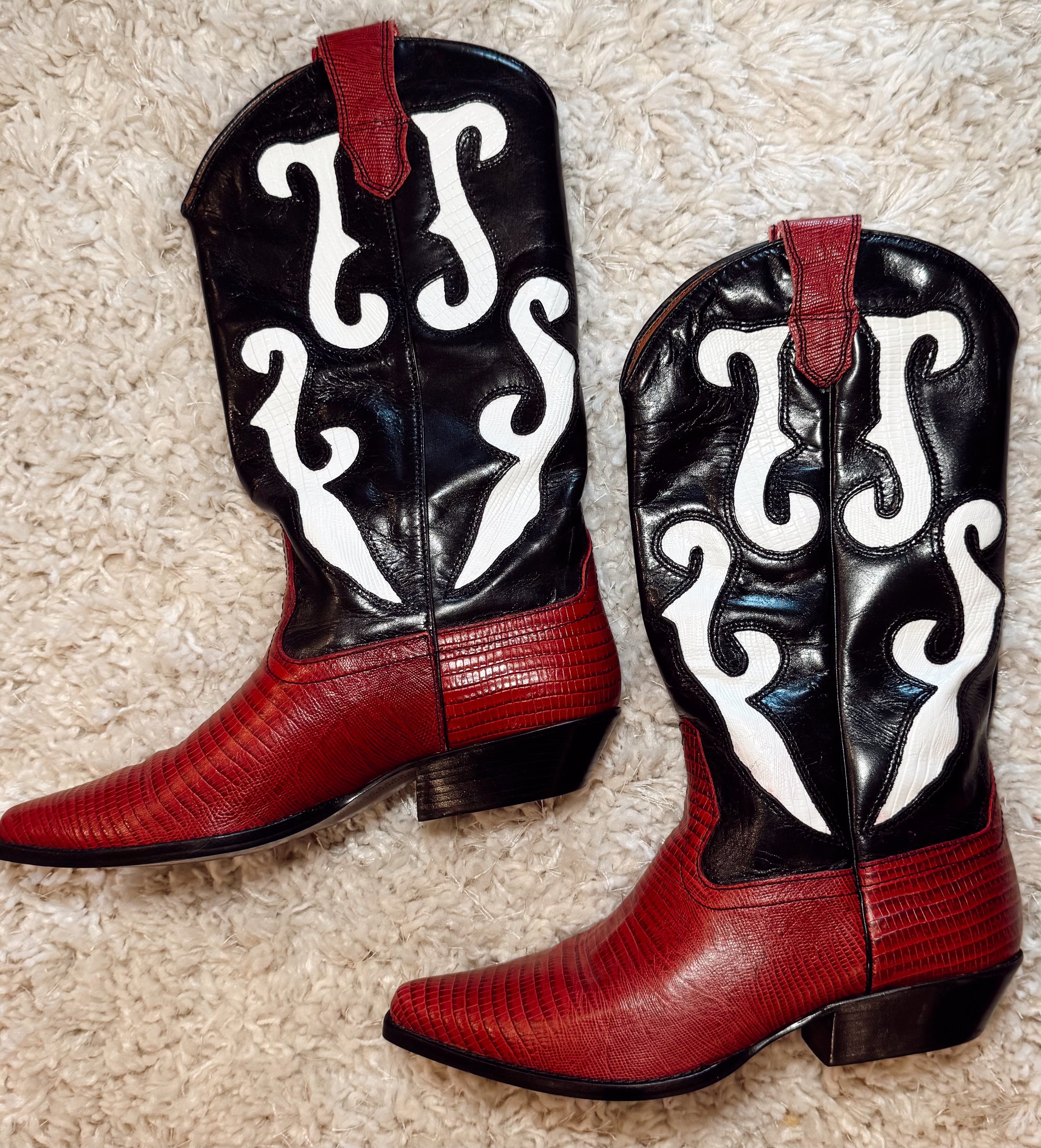 Vintage 90s Black and Red Cowgirl Boots