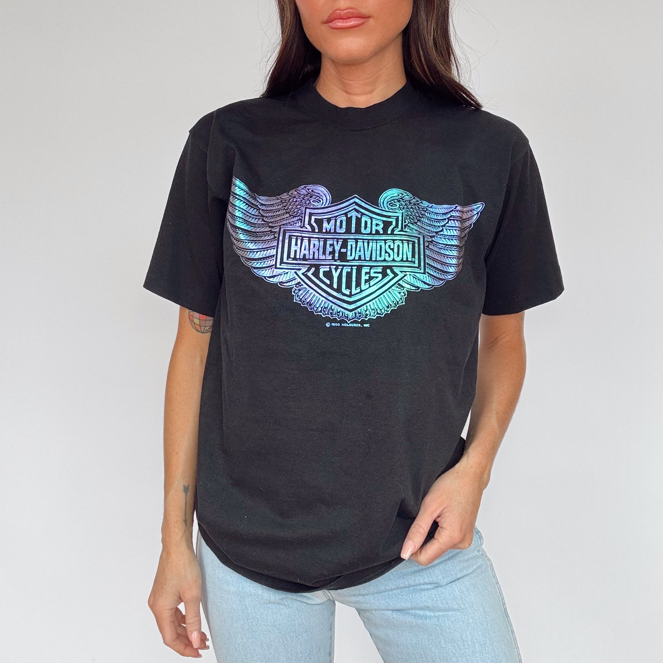 Vintage 90s Harley Davidson Holographic Wing Tee