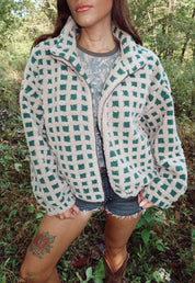 Green Checkered Sherpa Jacket