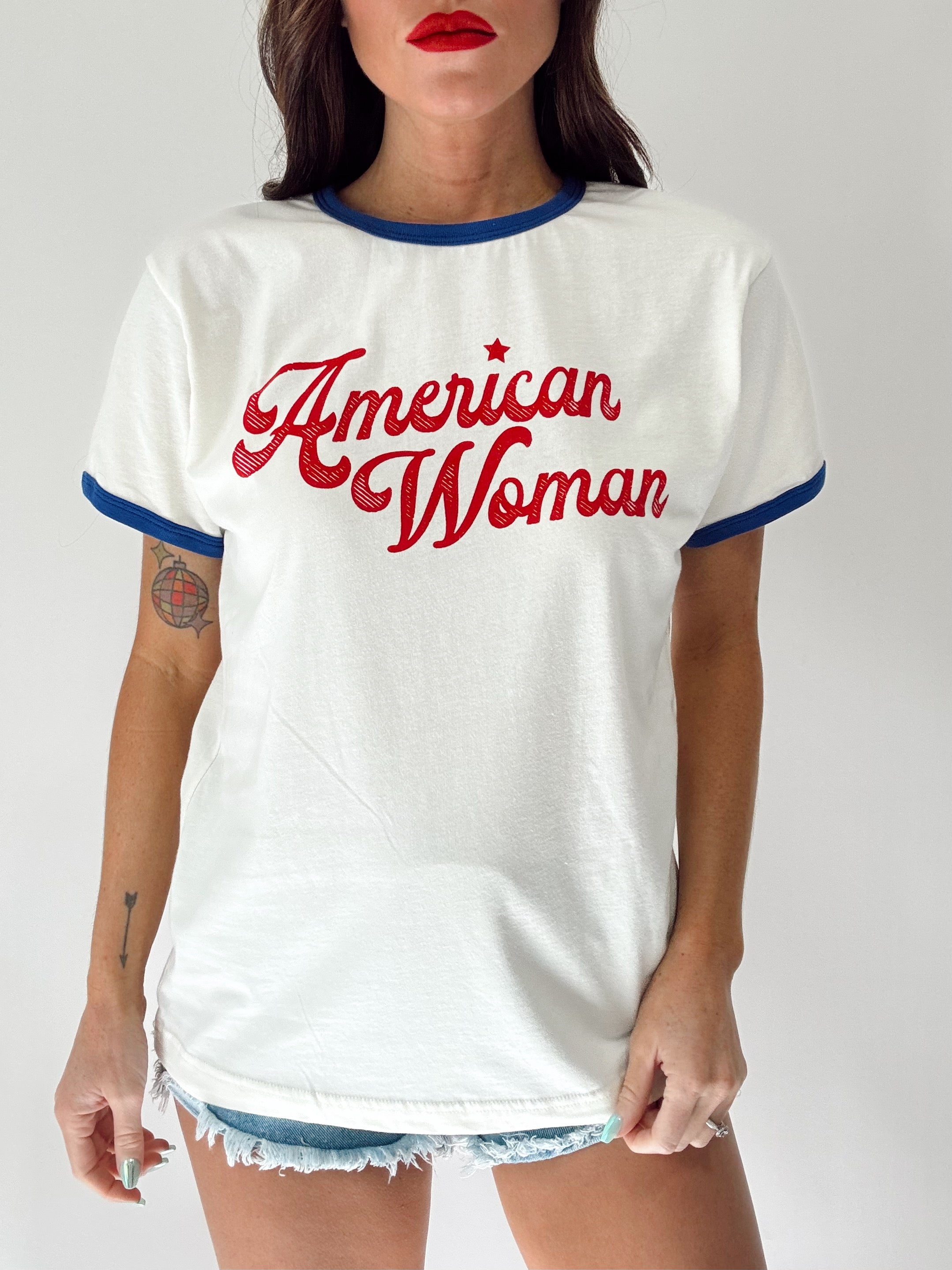 Retro American Woman Ringer Tee