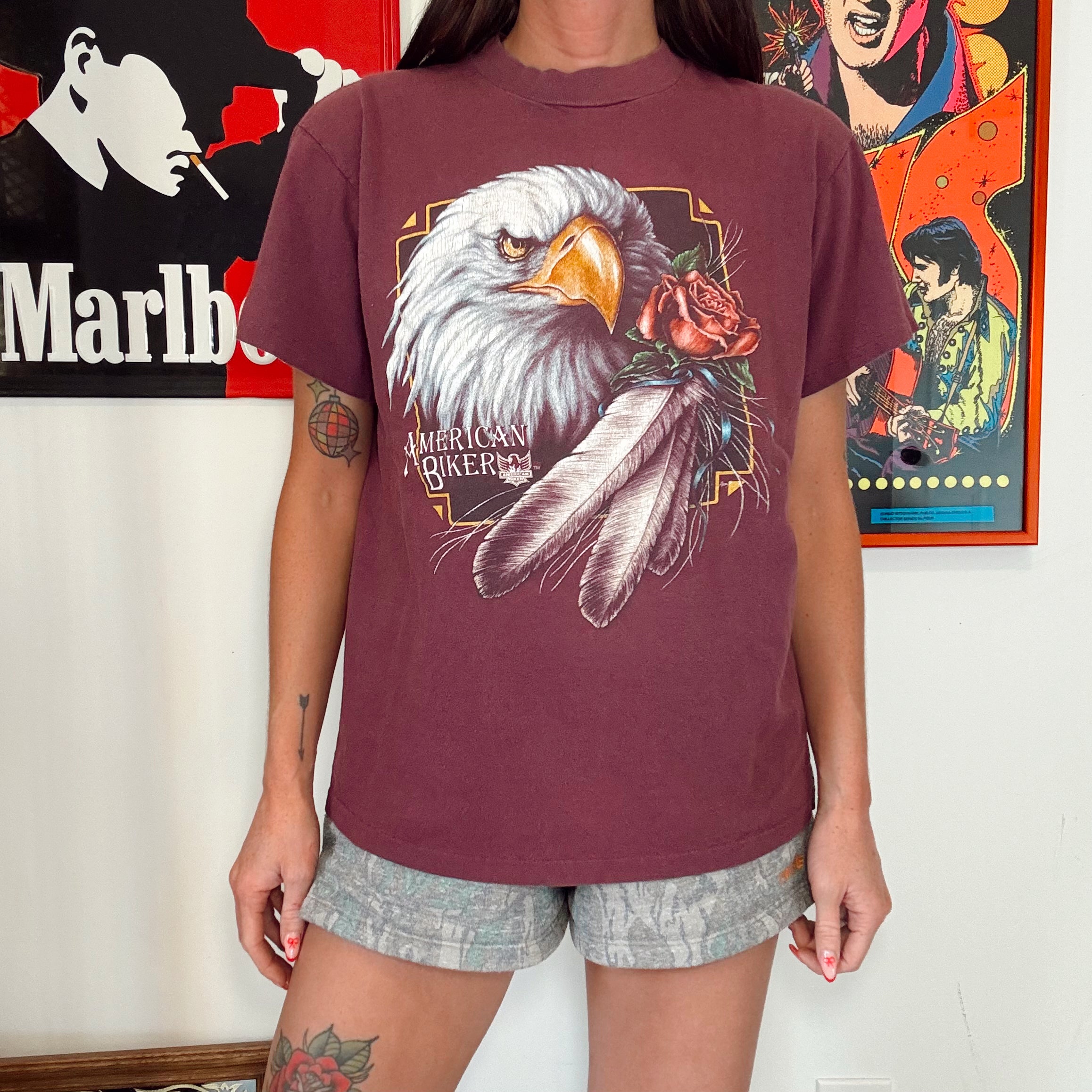 Vintage 90s American Biker Eagle Rose Tee