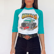 Vintage 80s Monster Truck Godzilla Raglan Tee