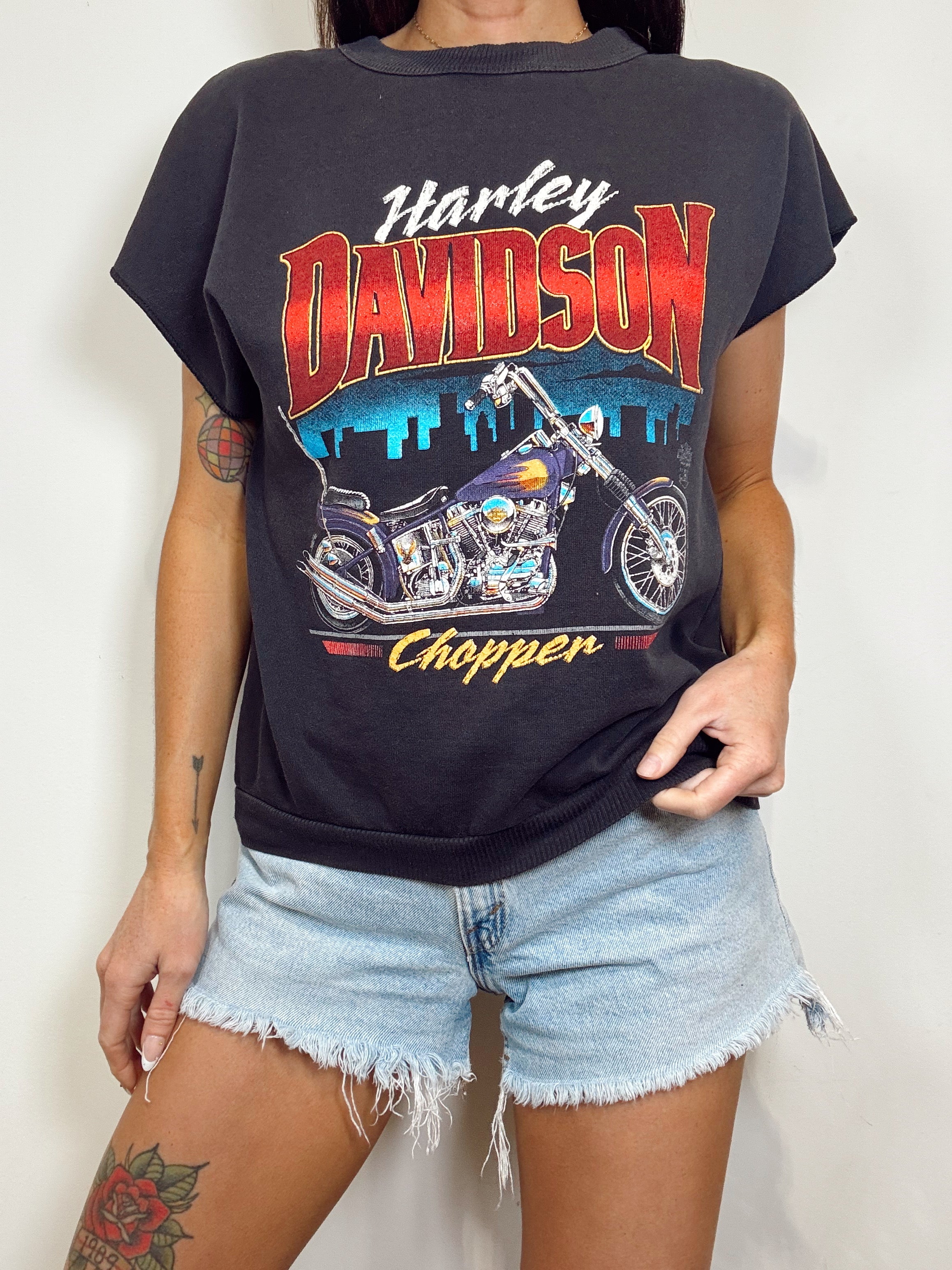 Vintage 80s Harley Davidson Chopper Muscle Sweatshirt