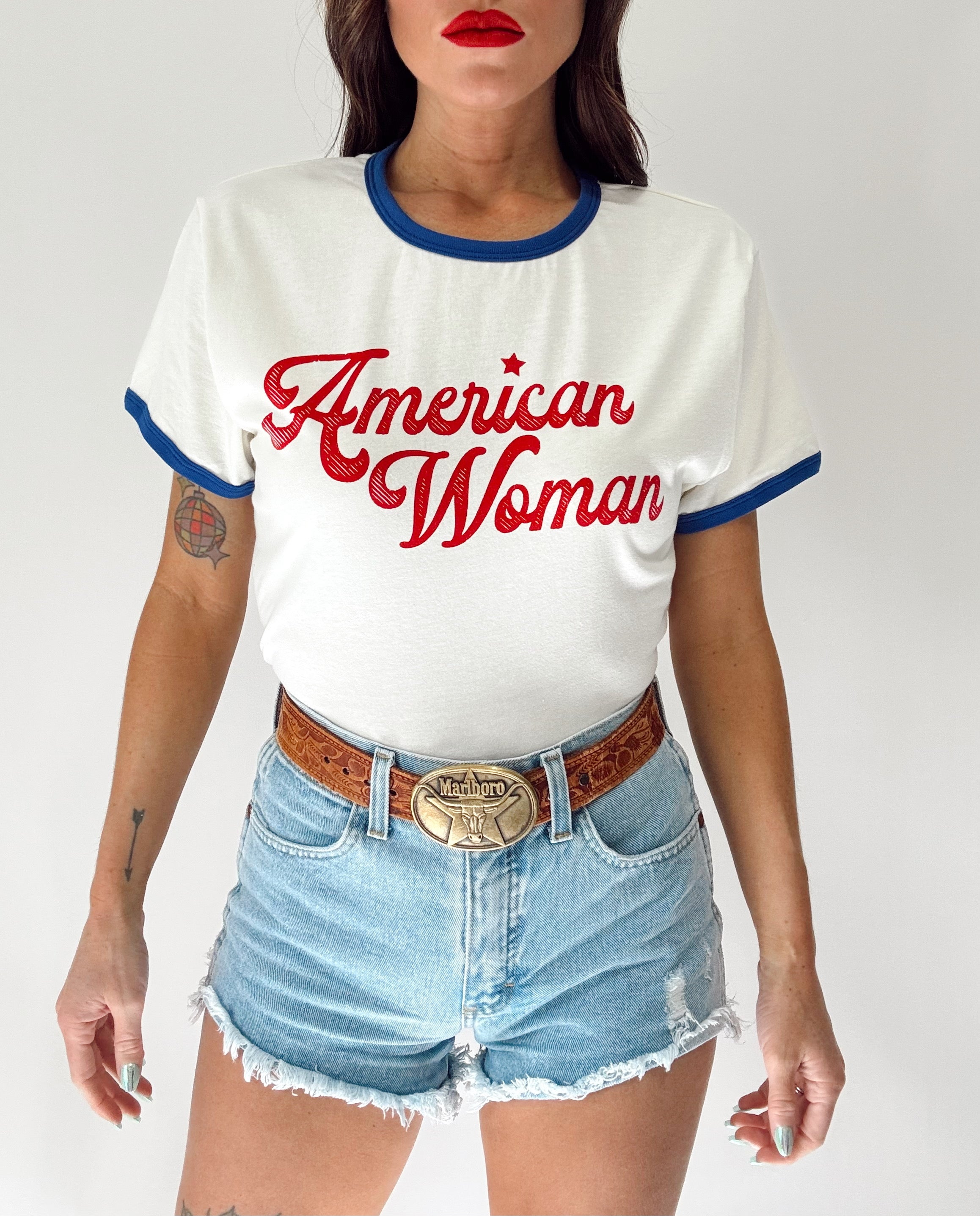 Retro American Woman Ringer Tee