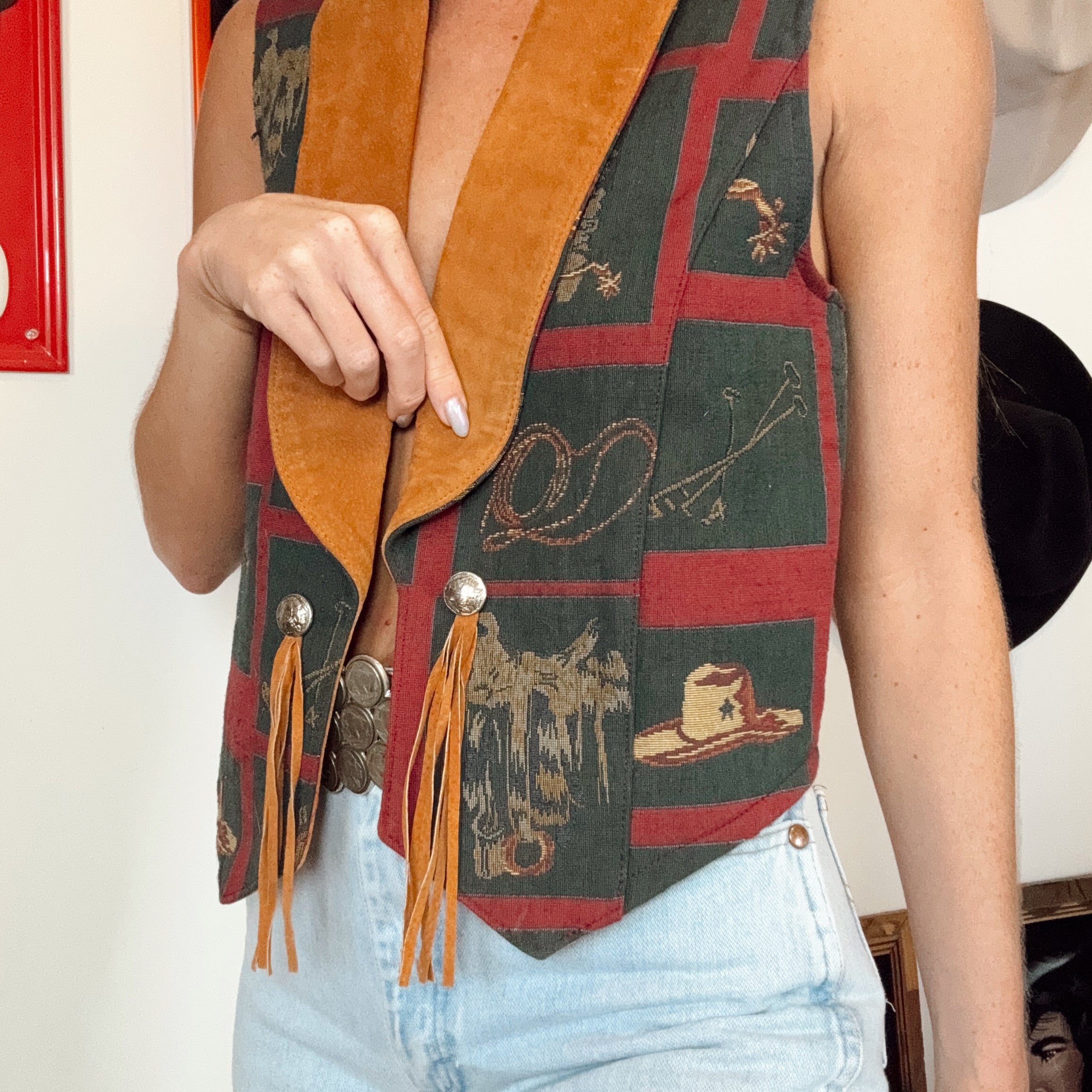 Vintage 90s Western Print Vest