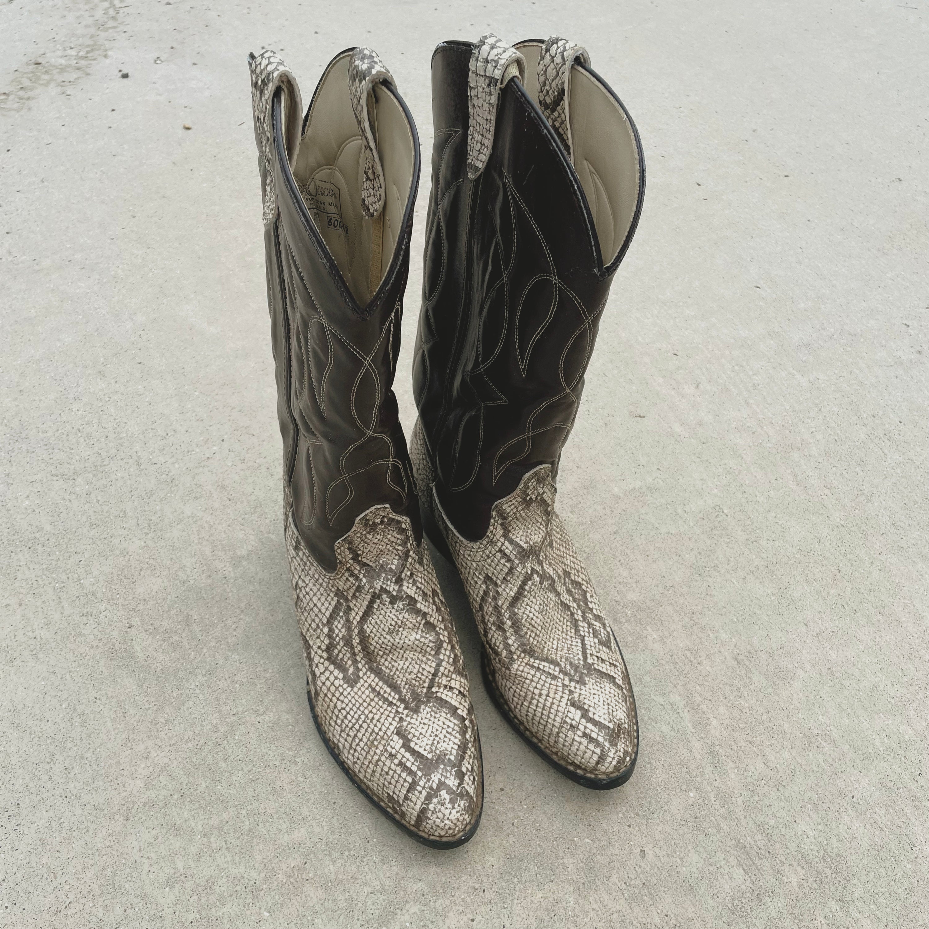 Vintage Bronco Brown Snakeskin Cowboy Boots