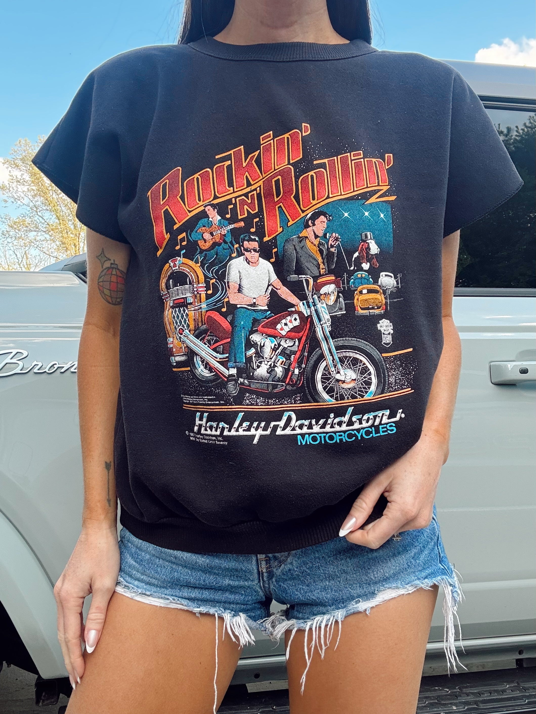 Vintage 80s Harley Davidson Elvis Presley Muscle Sweatshirt