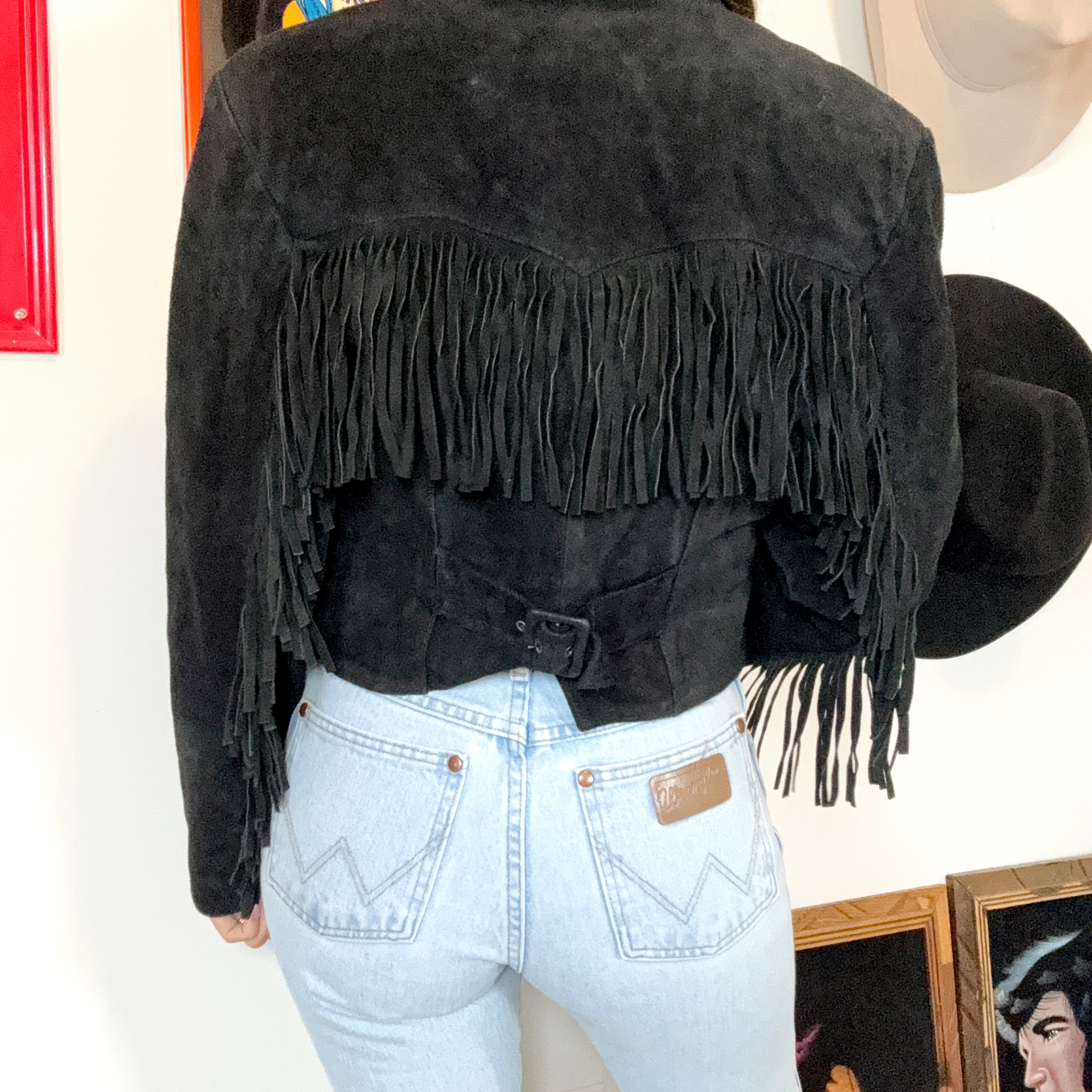 Vintage Black Suede Fringe Jacket