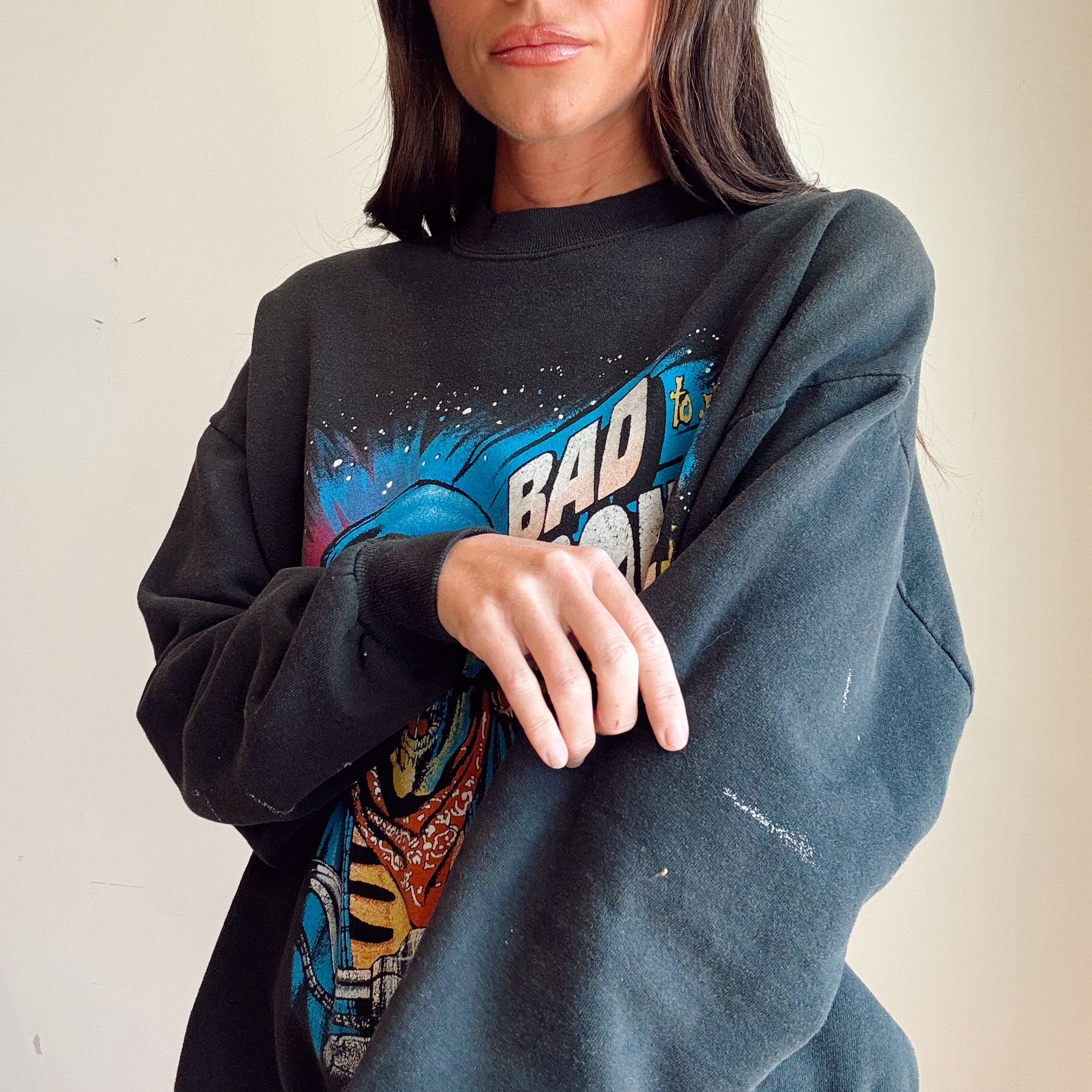 Vintage 90s Biker Bad To The Bone Crewneck