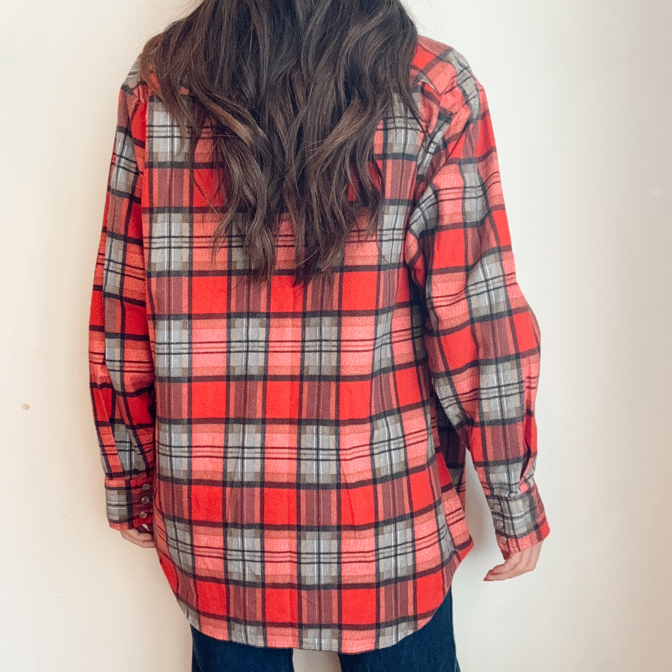 Vintage 80s Western Plaid Flannel Pearl Snap