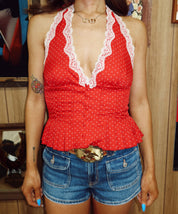 Country Sweetheart Halter Top Cherry Red