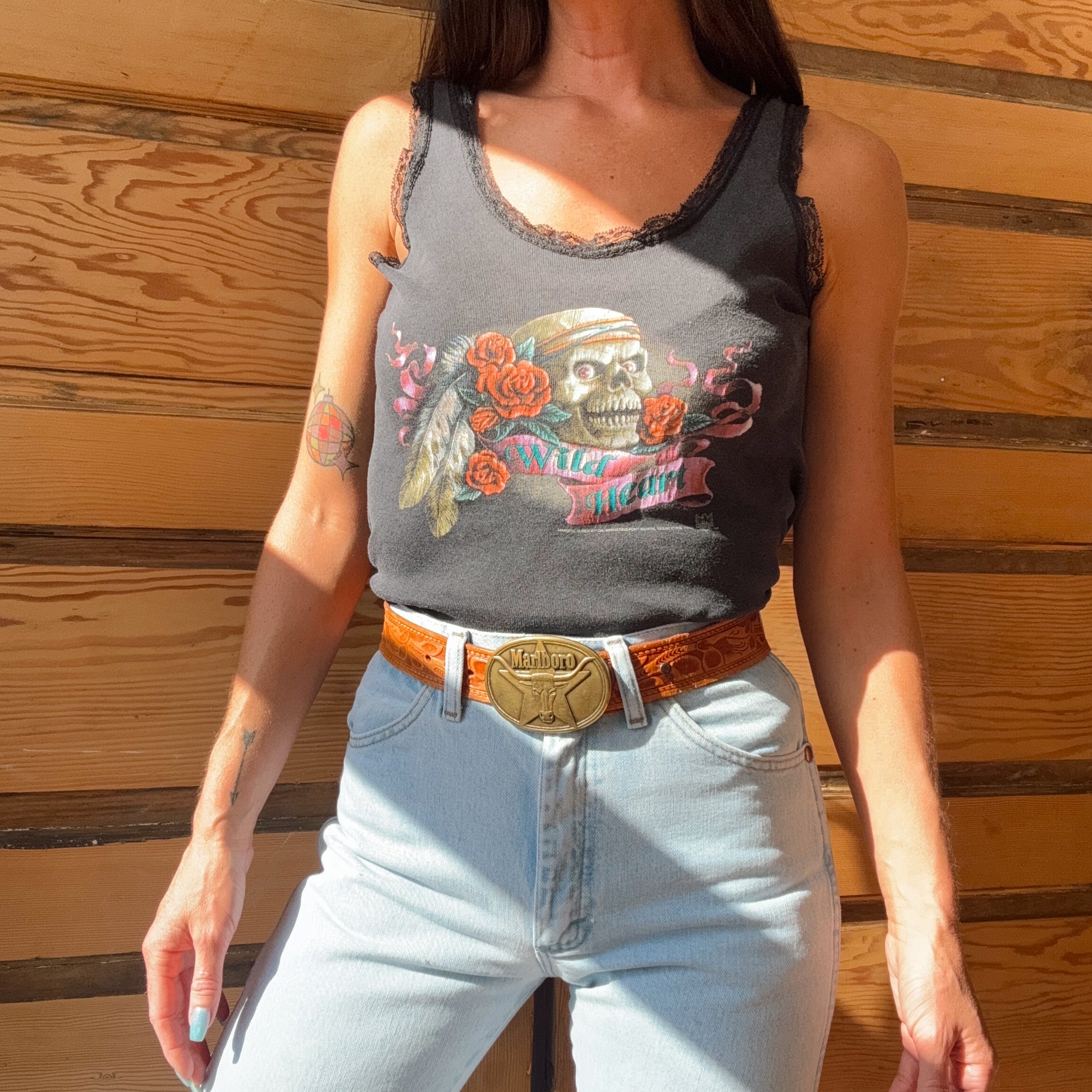 Vintage 90s Wild At Heart 3D Emblem Lace Biker Tank