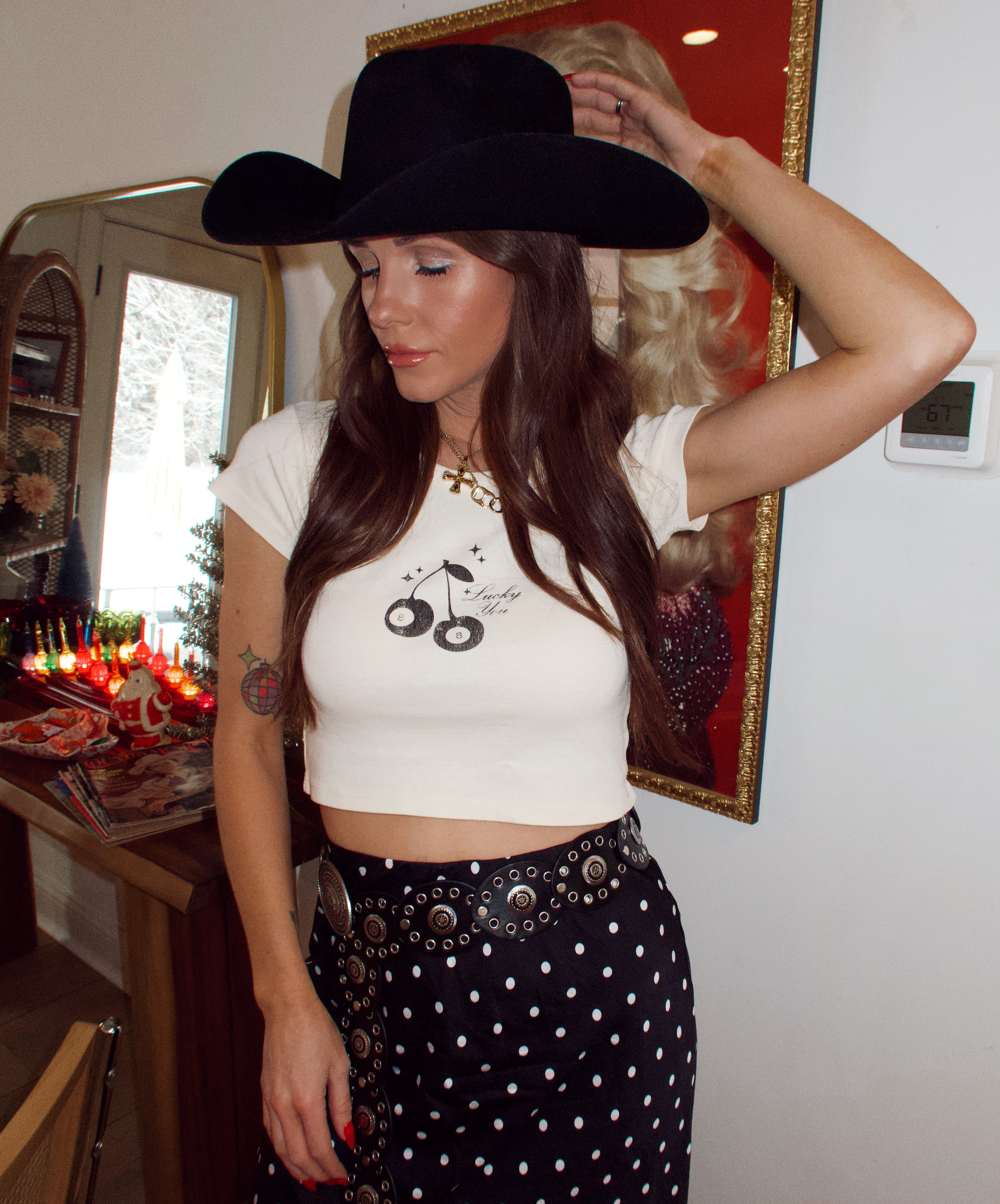 Lucky You Eight Ball Cherry Baby Tee