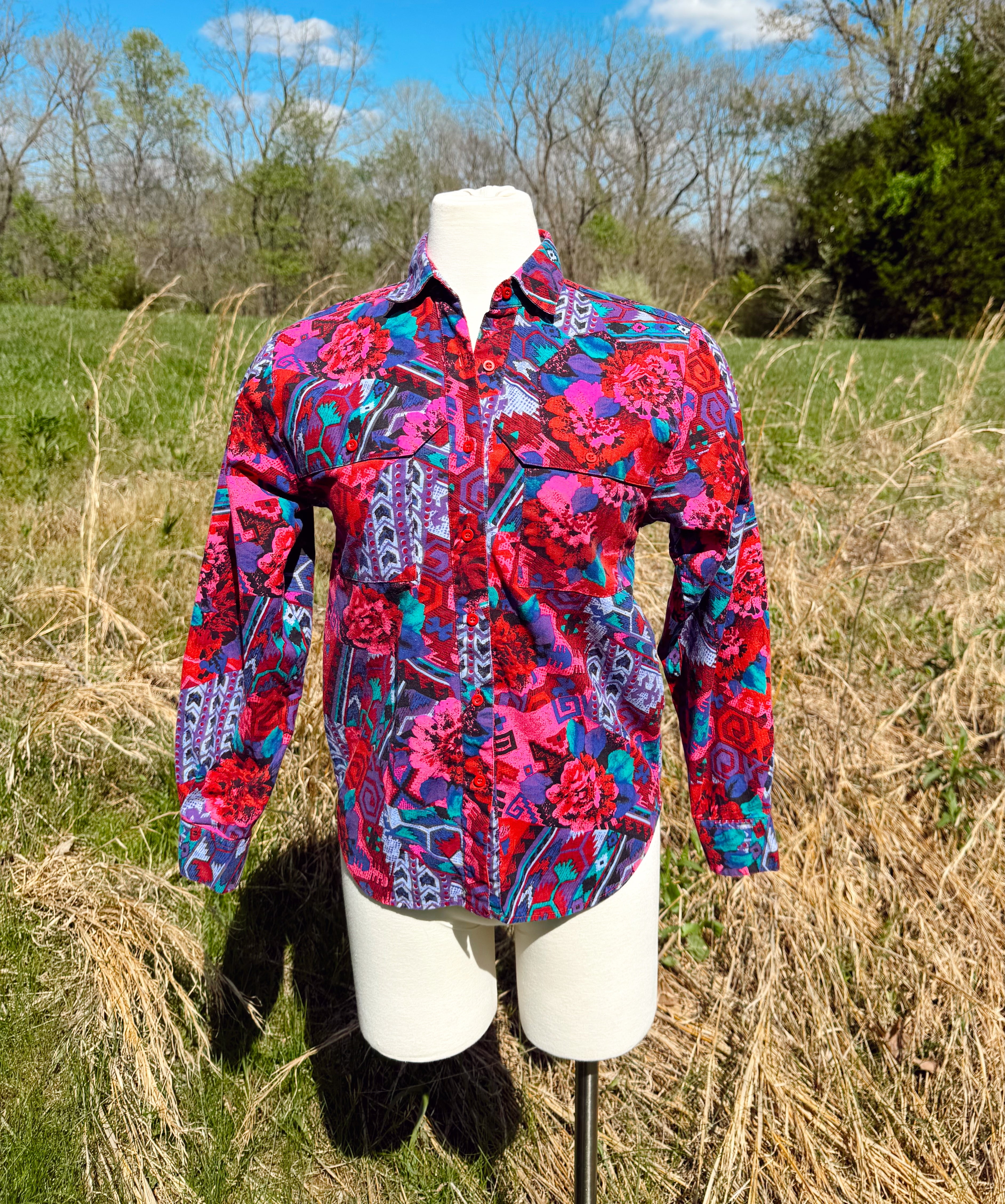 Vintage 80s Wrangler Rose Button Up