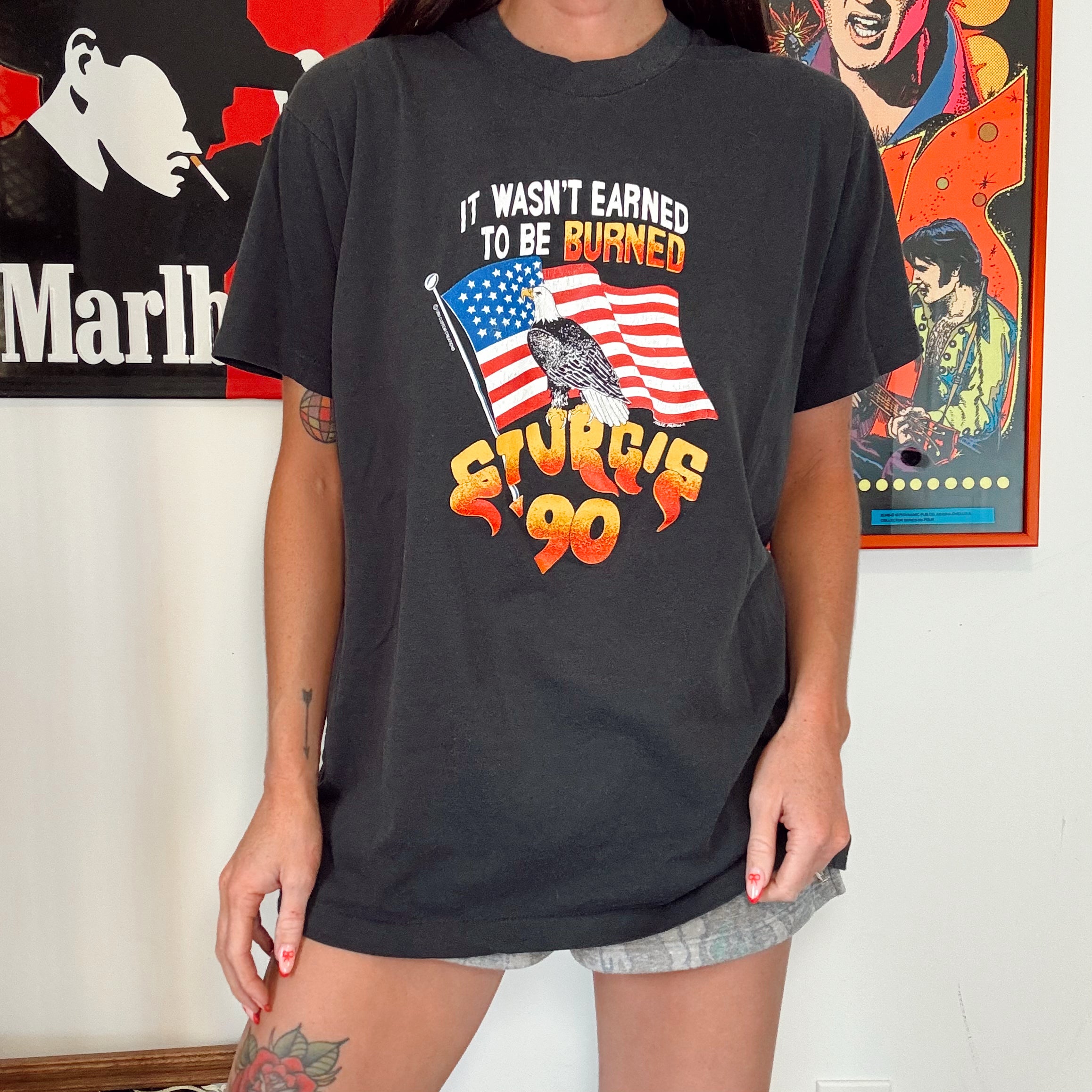 Vintage 90s Sturgis Eagle Flag Tee