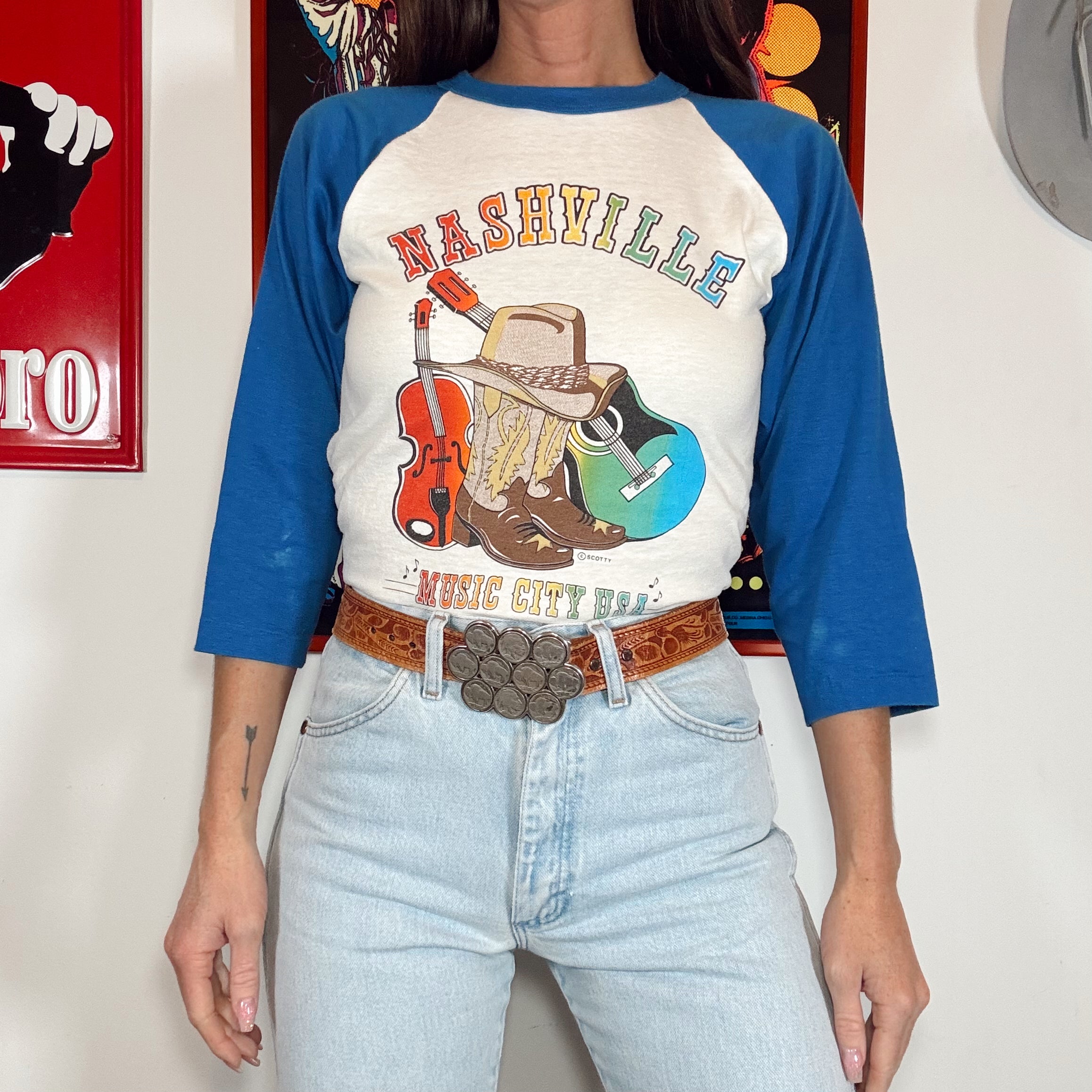 Vintage 90s Nashville Music City Raglan