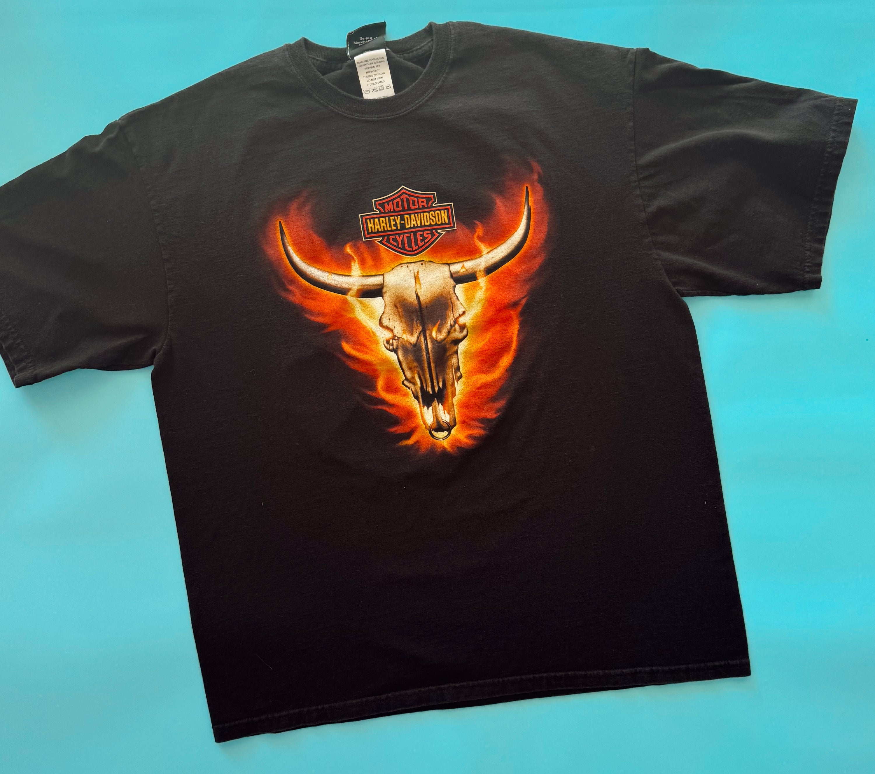 Vintage Harley Davidson Bull Skull Flame Tee