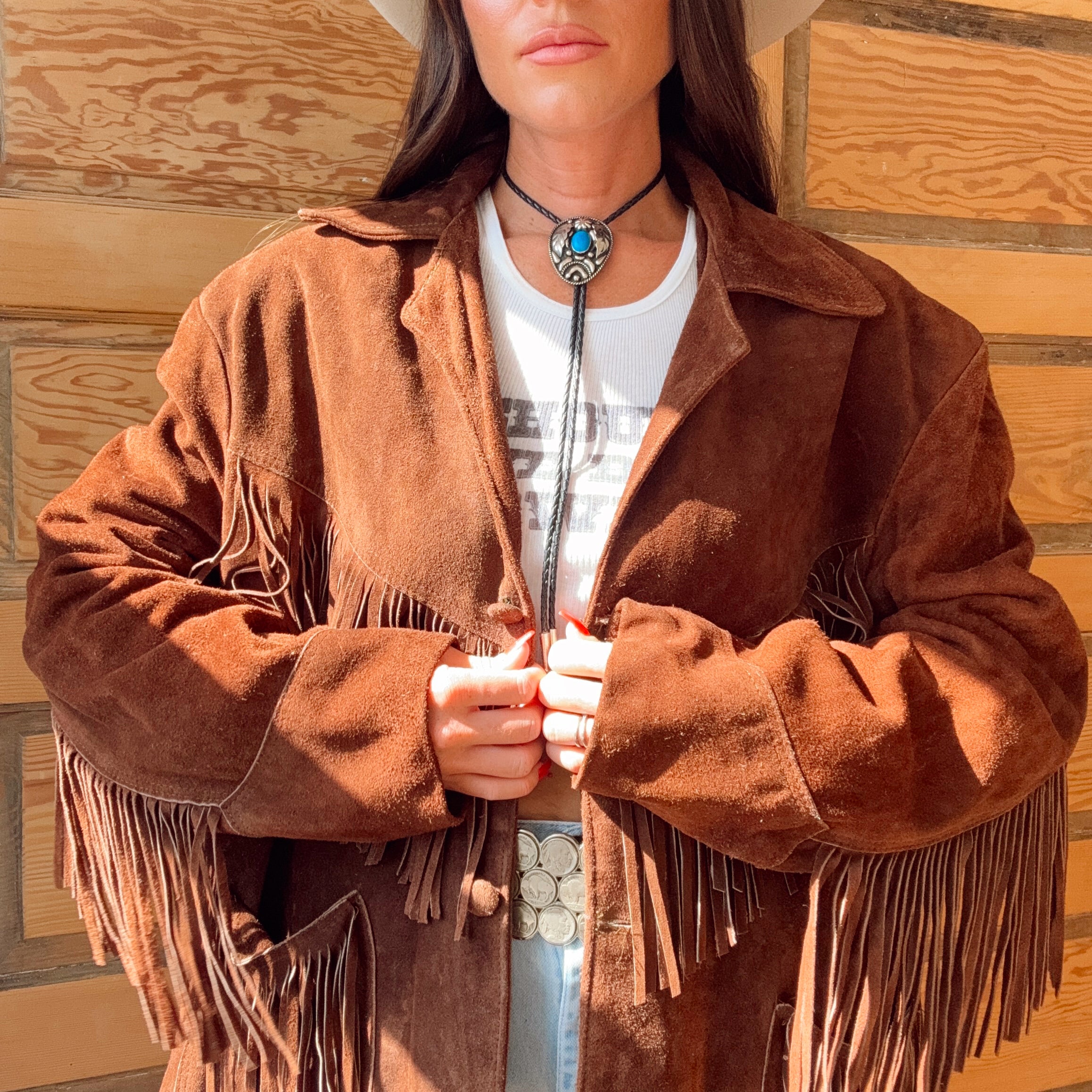 Vintage 70s Western Brown Fringe Suede Jacket