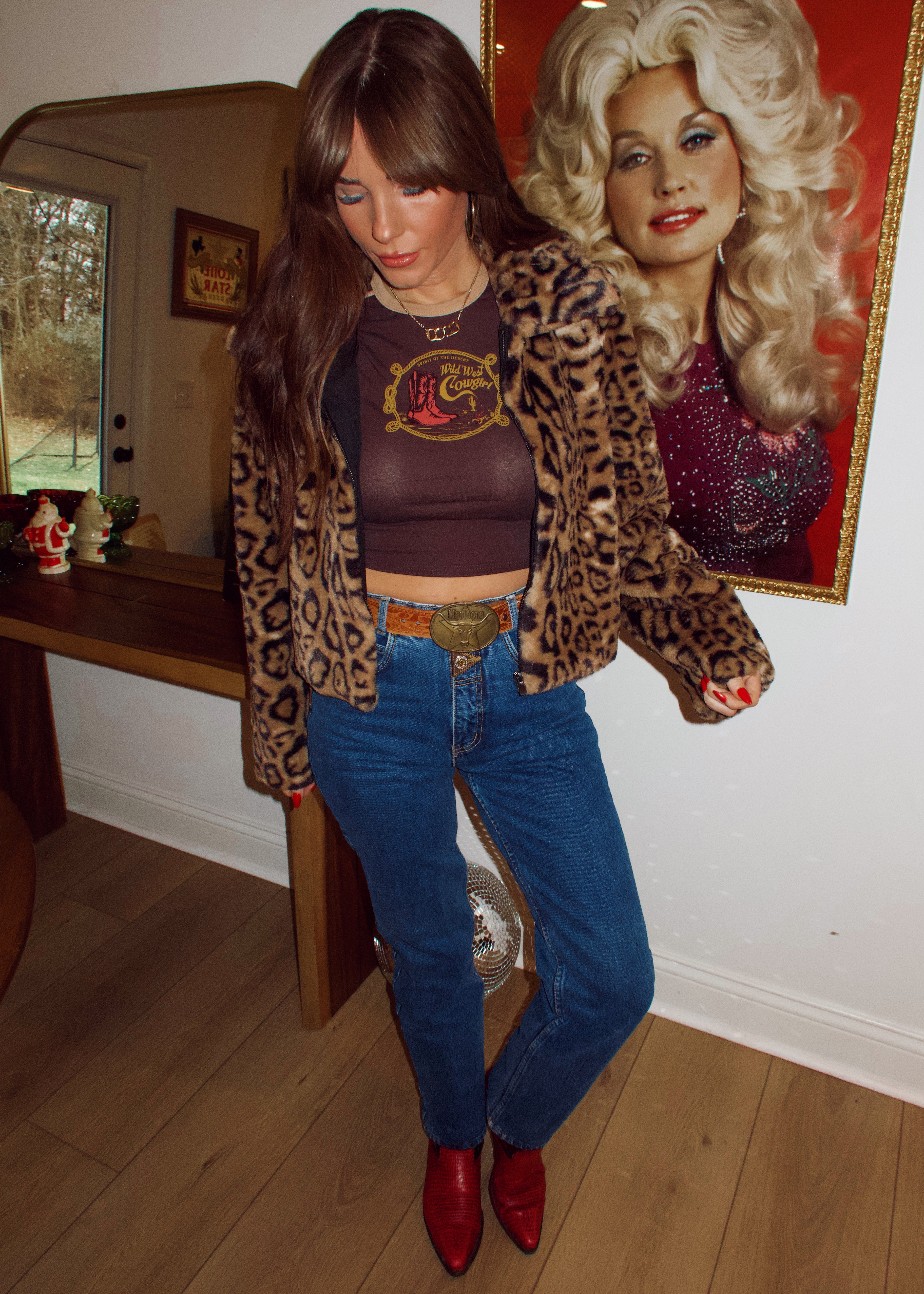 Leopard Faux Fur Zip Up Coat