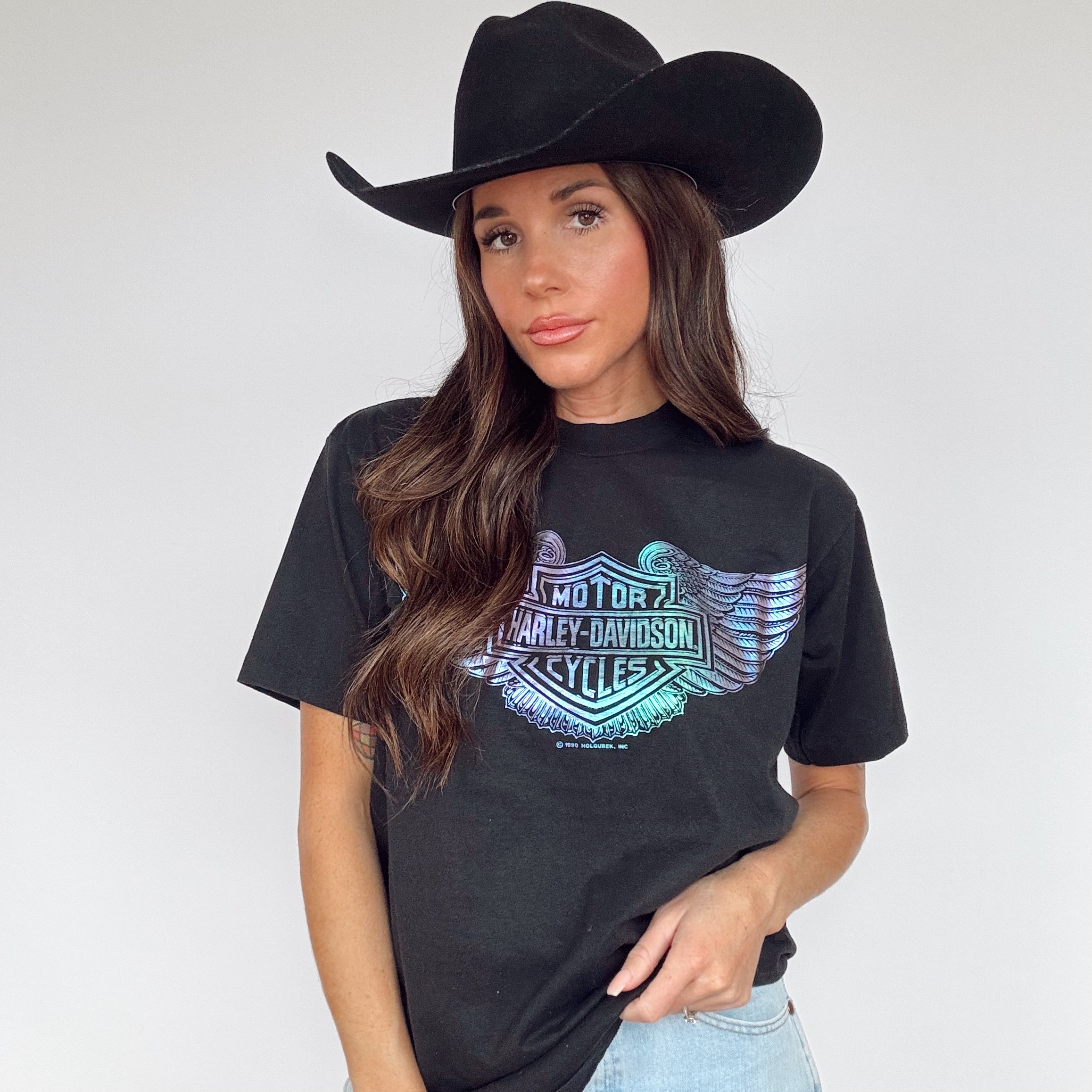 Vintage 90s Harley Davidson Holographic Wing Tee