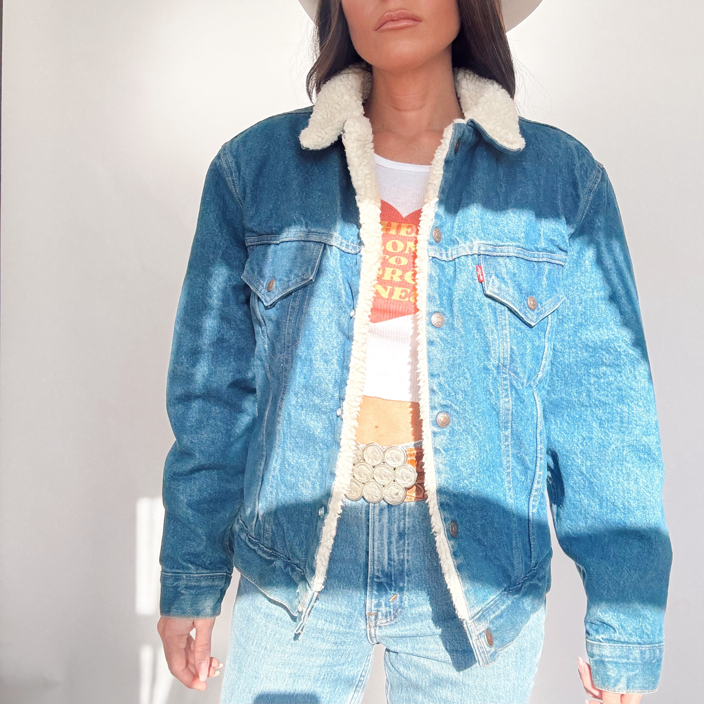 Vintage 80s Levis Denim Sherpa Trucker Jacket