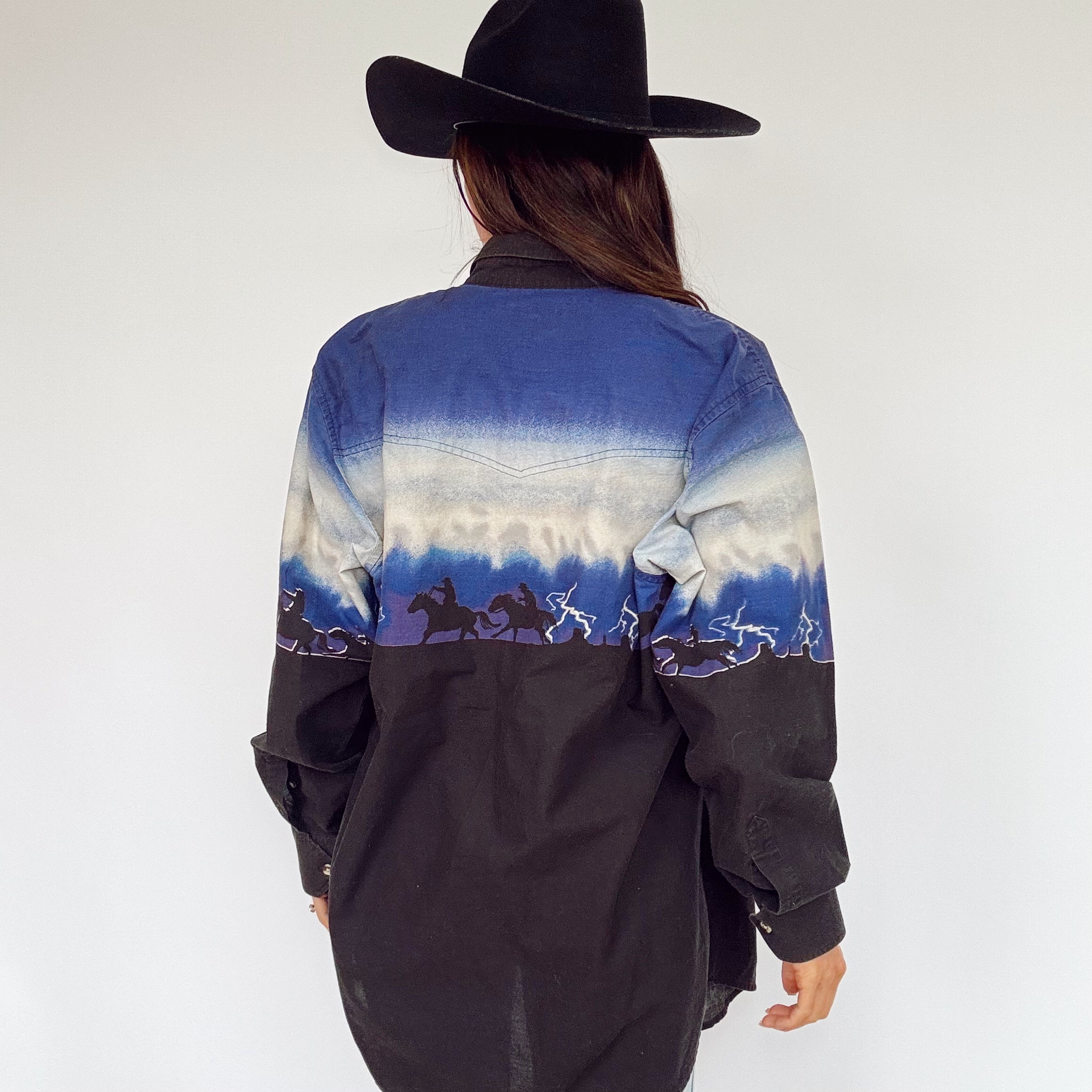 Vintage 90s Western Cowboy Lightning Button Up