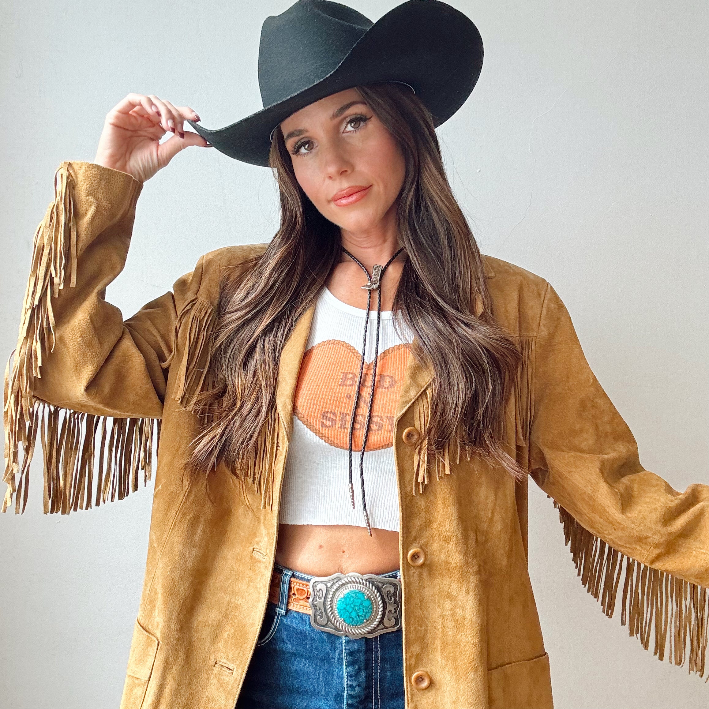 Vintage Tan Suede Fringe Jacket