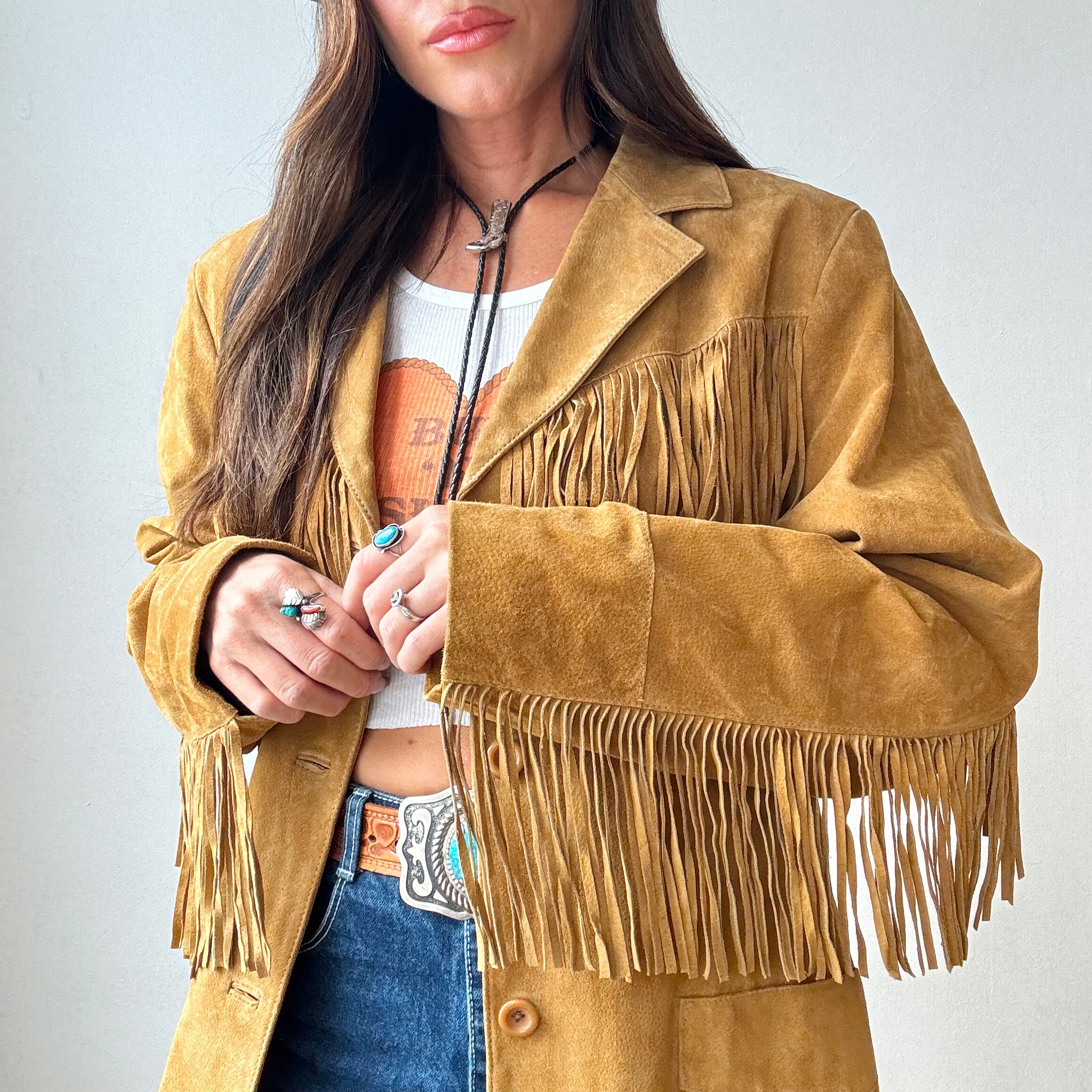 Vintage Tan Suede Fringe Jacket