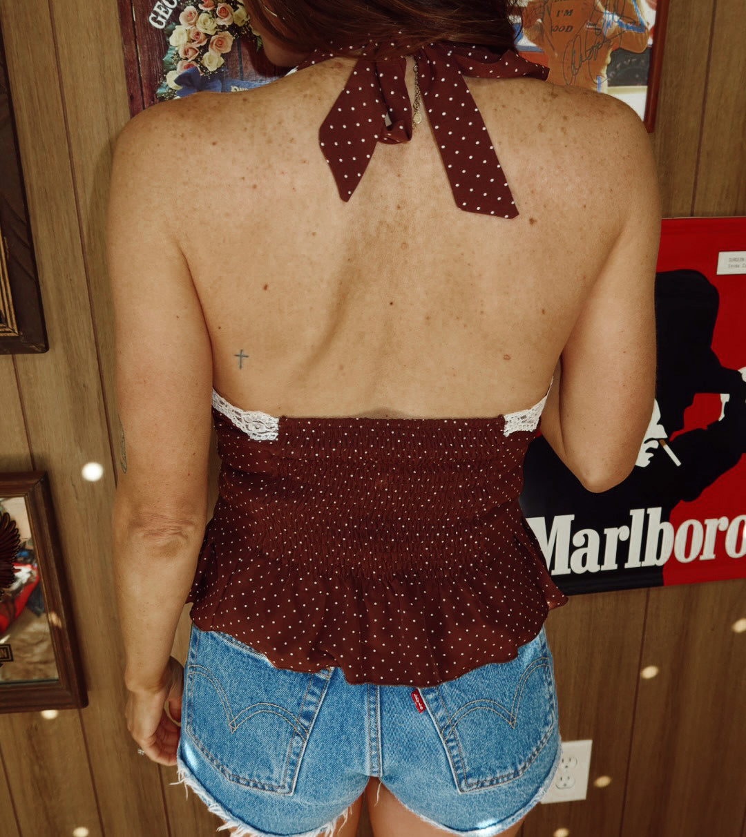 Country Sweetheart Halter Top Brown