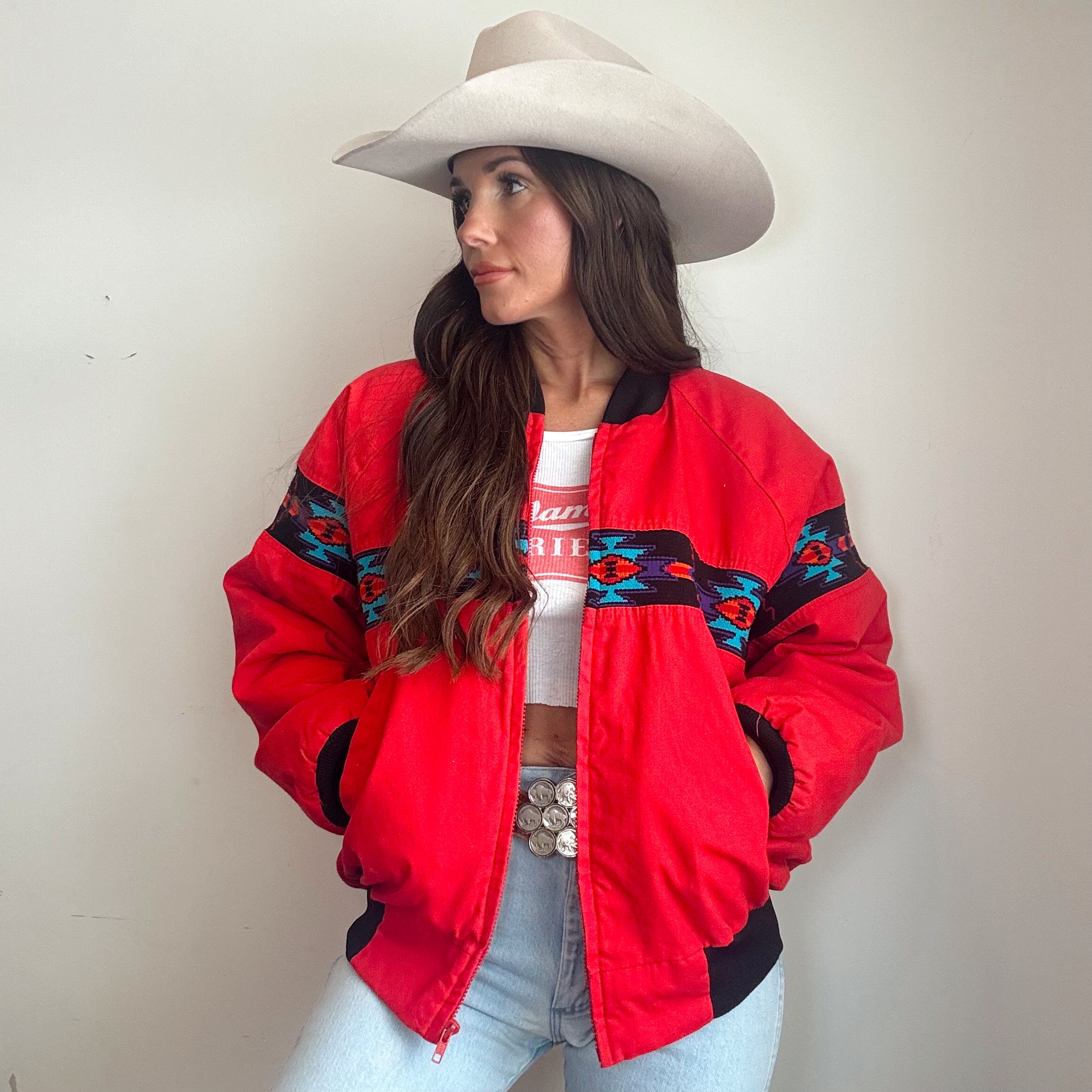 Vintage 90s Southwestern Aztec Bomber Jacket