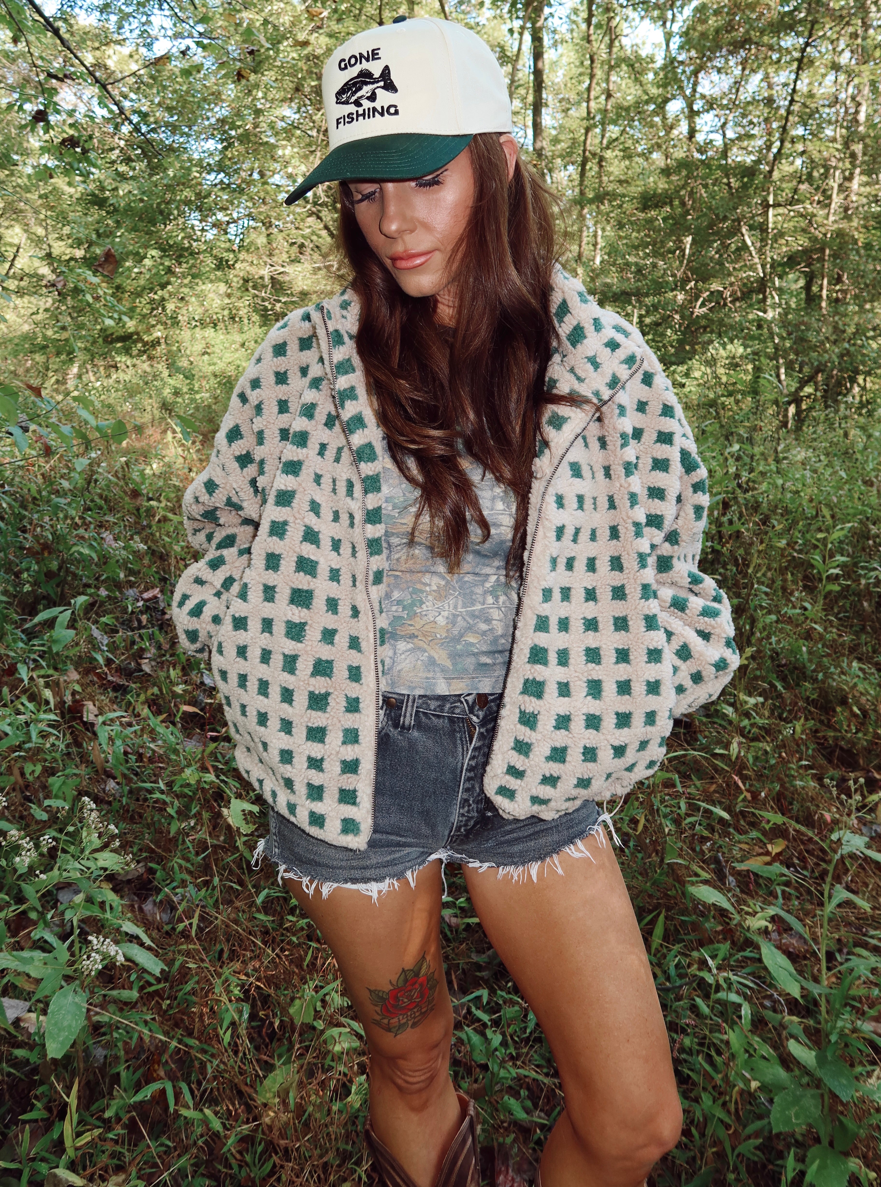 Green Checkered Sherpa Jacket