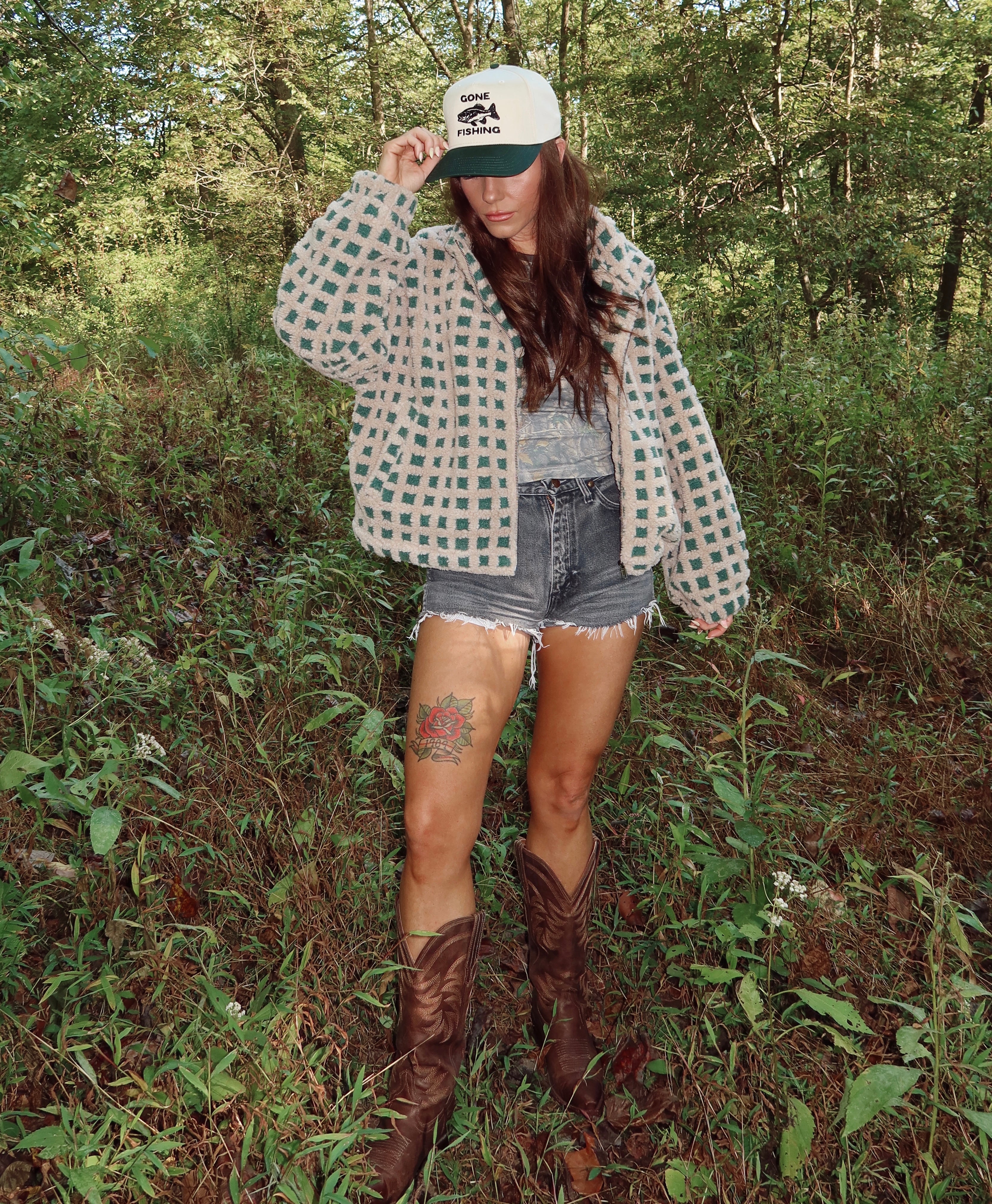 Green Checkered Sherpa Jacket