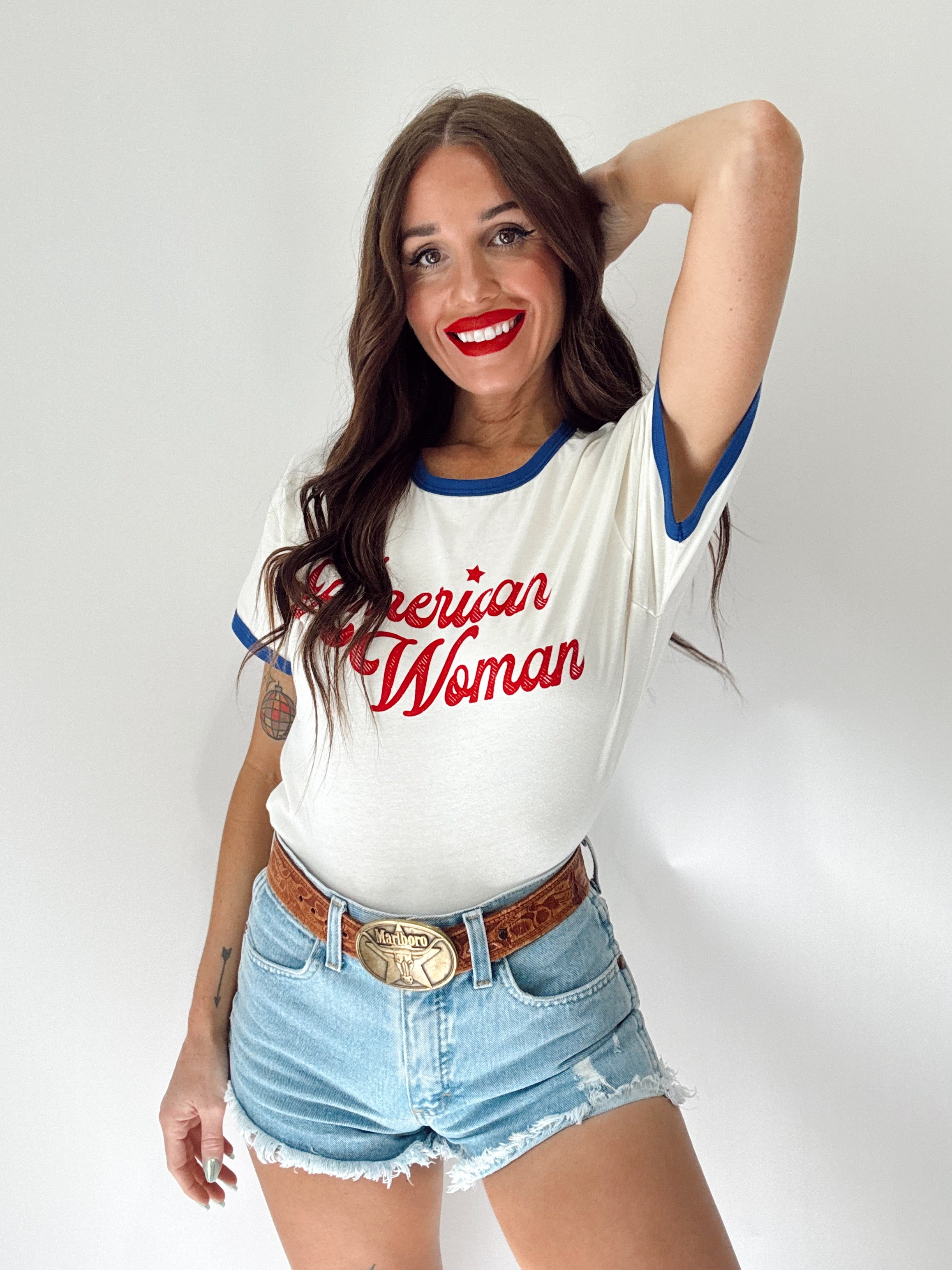 Retro American Woman Ringer Tee