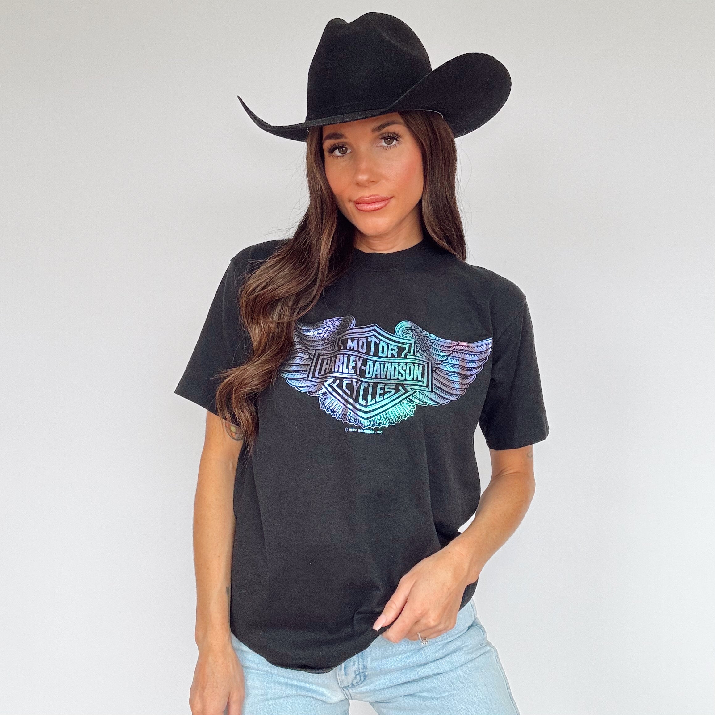 Vintage 90s Harley Davidson Holographic Wing Tee