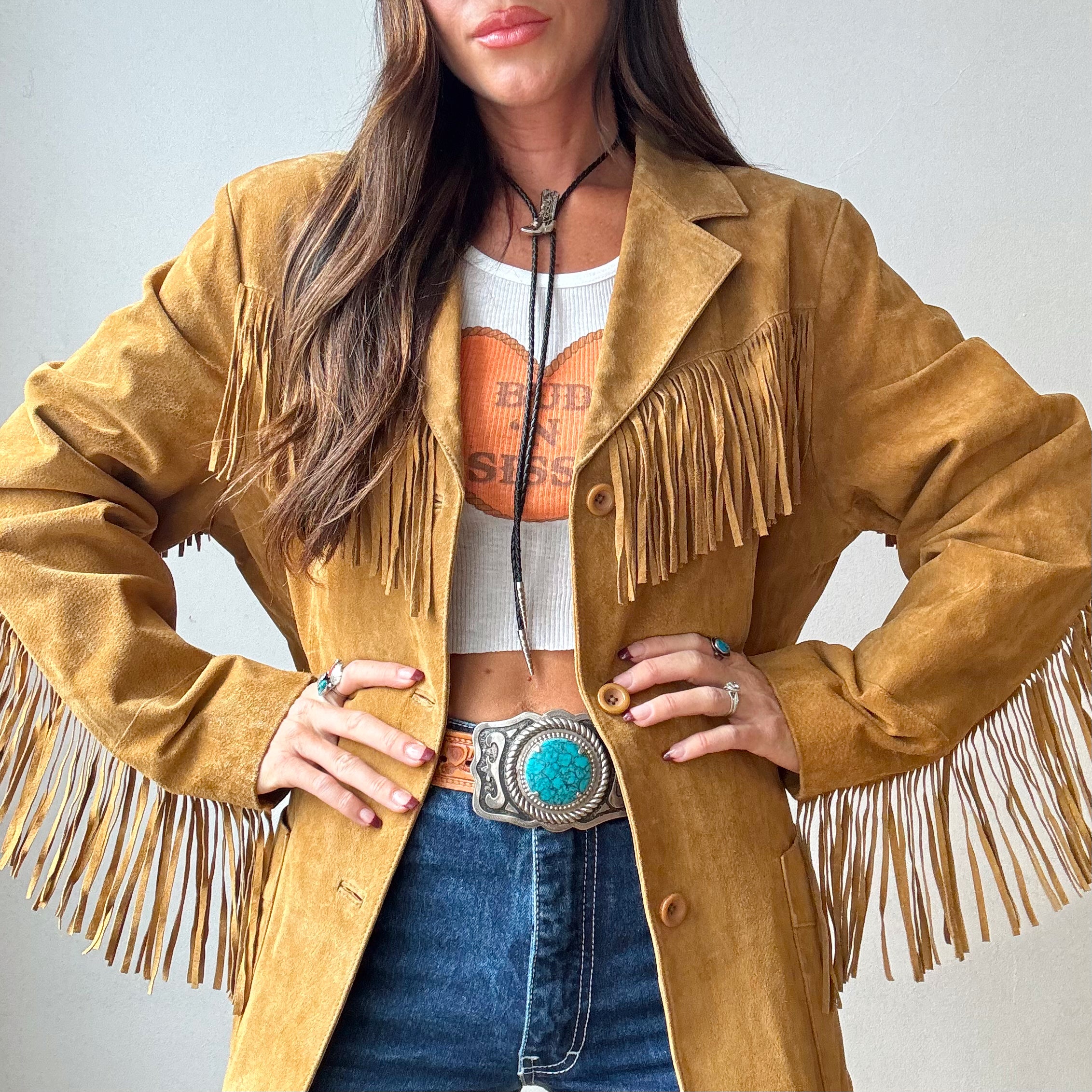 Vintage Tan Suede Fringe Jacket