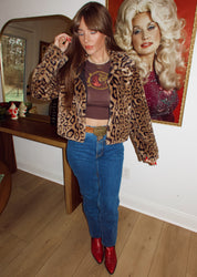 Leopard Faux Fur Zip Up Coat