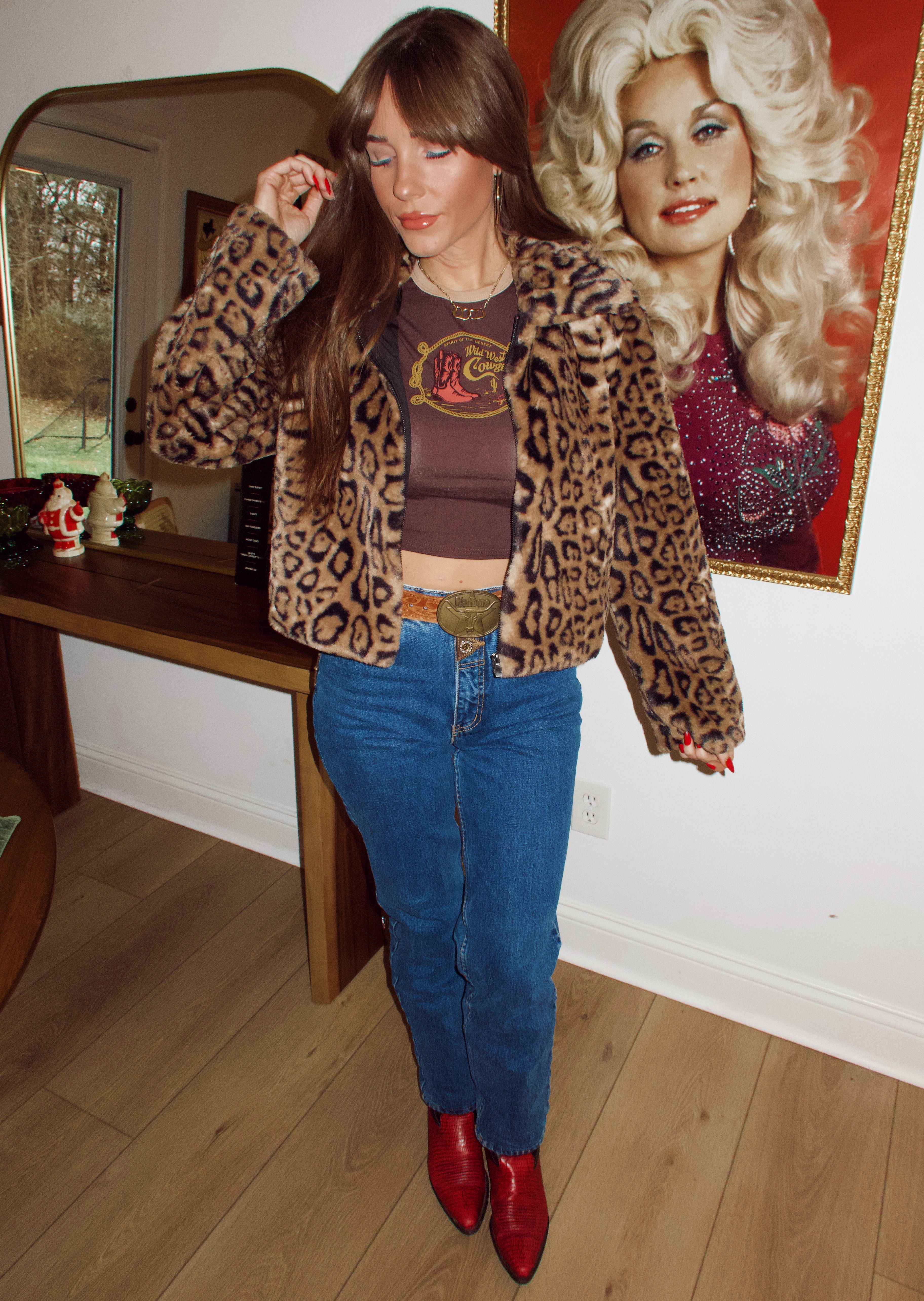 Leopard Faux Fur Zip Up Coat