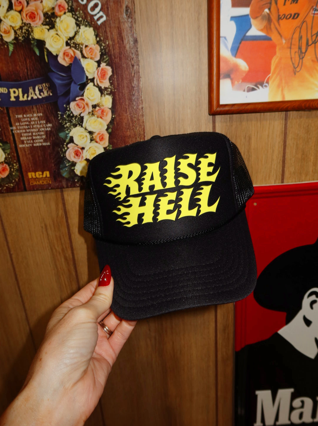 Raise Hell Flame Trucker Hat