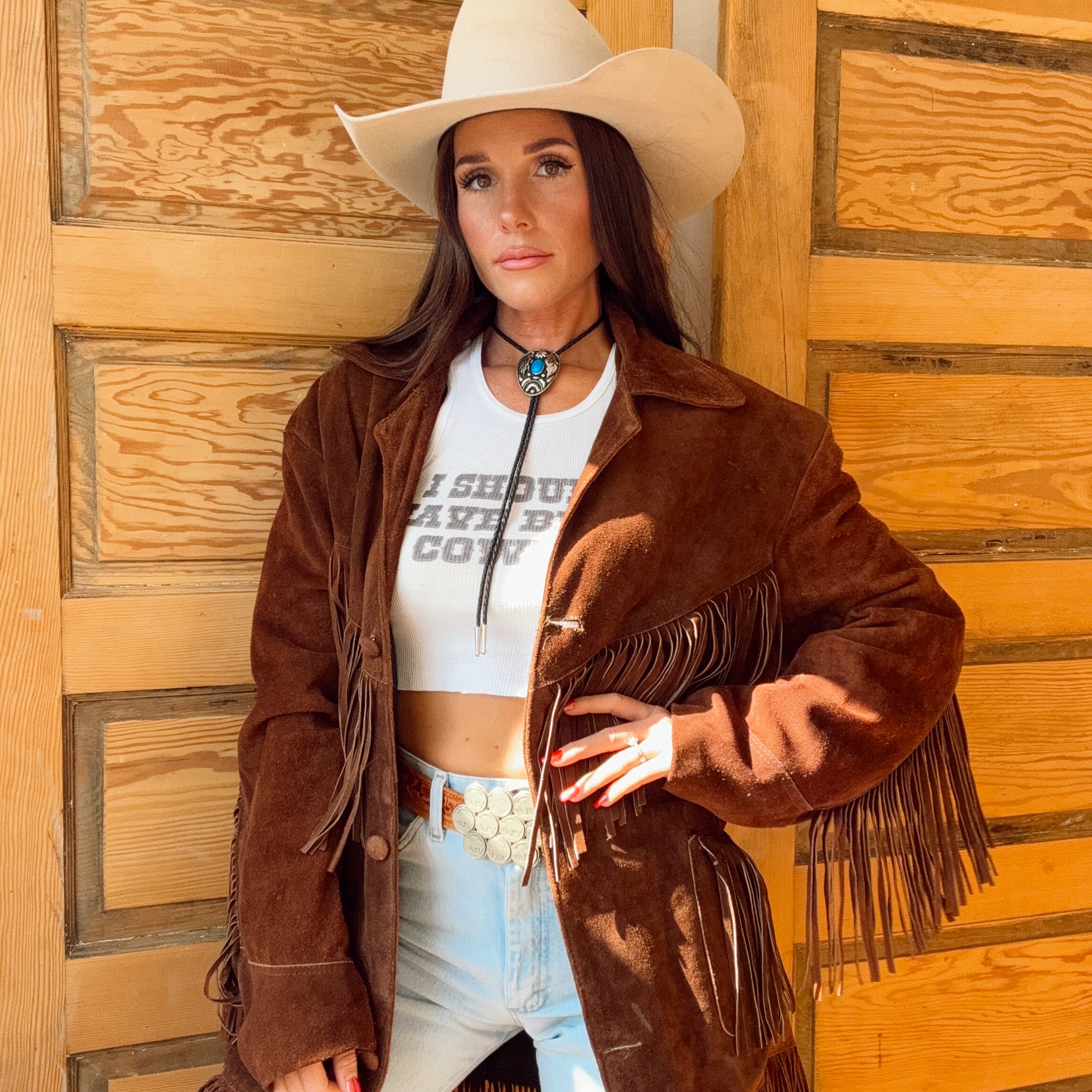 Vintage 70s Western Brown Fringe Suede Jacket