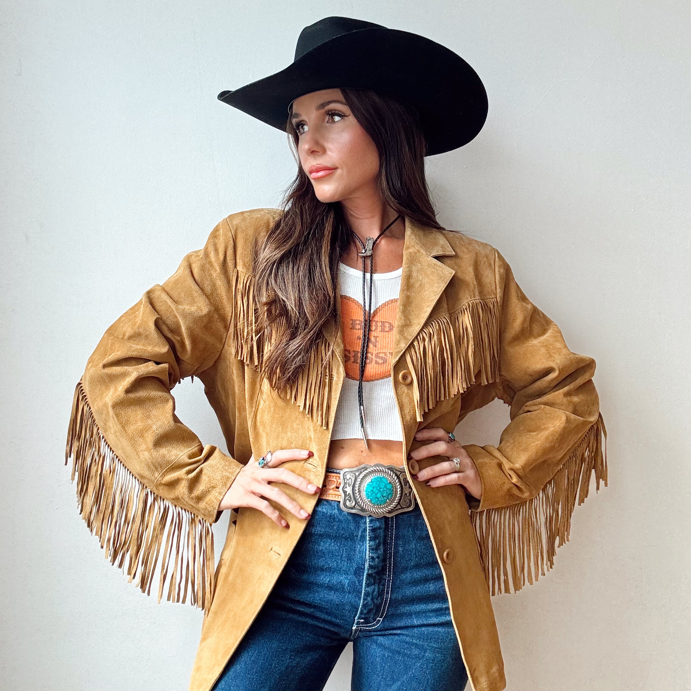 Vintage Tan Suede Fringe Jacket