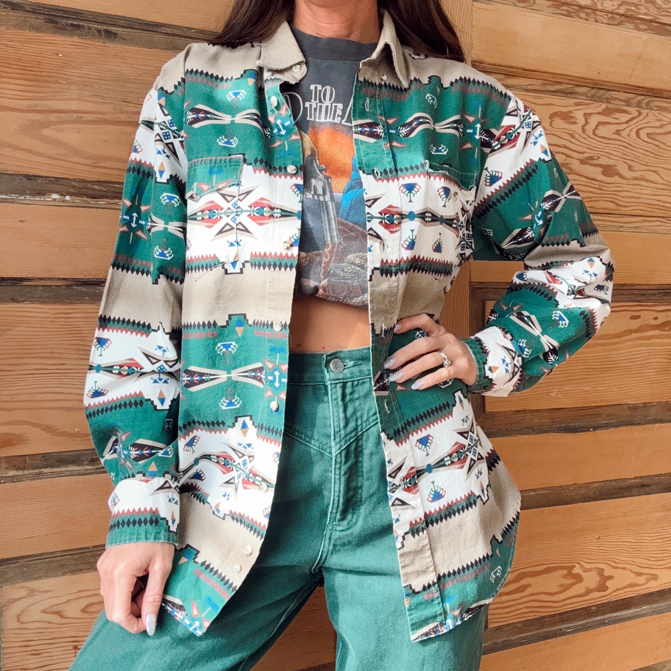 Vintage 90s Western Aztec Button Up