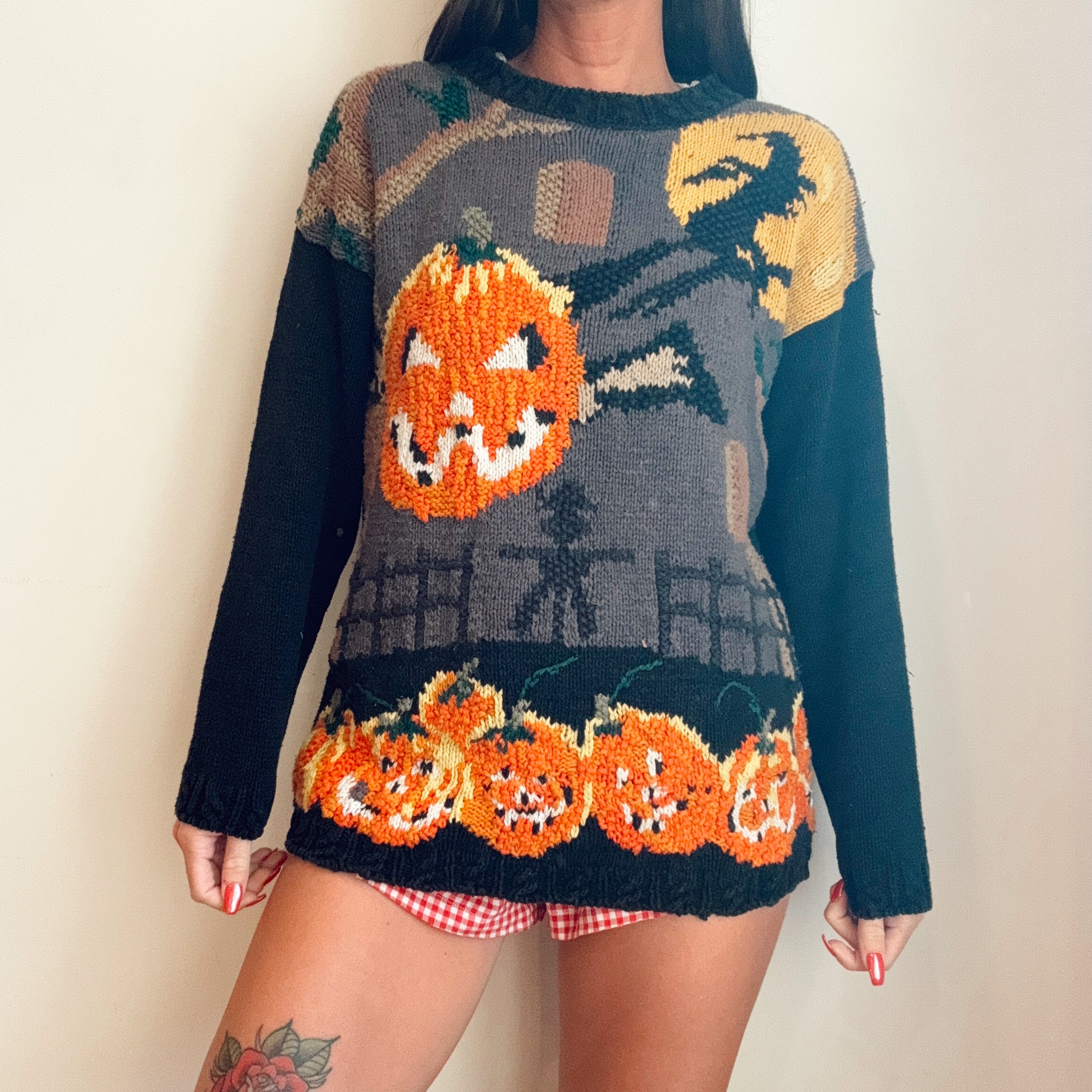 Vintage 90s Halloween Pumpkin Witch Knit Sweater