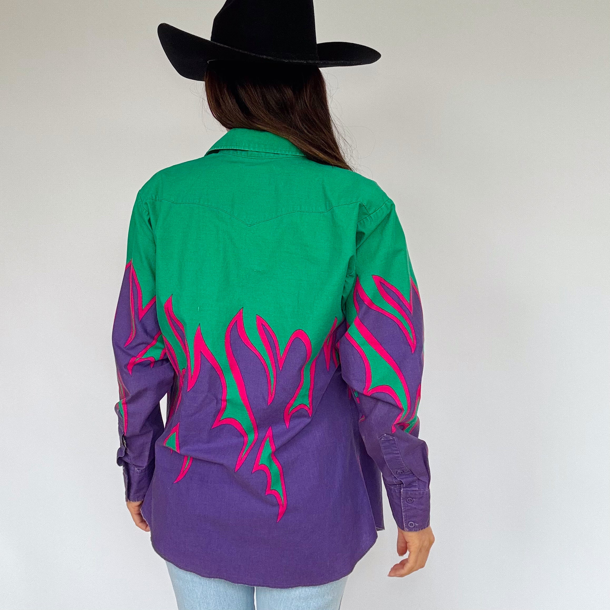 Vintage 90s Brooks & Dunn Neon Flame Button Up