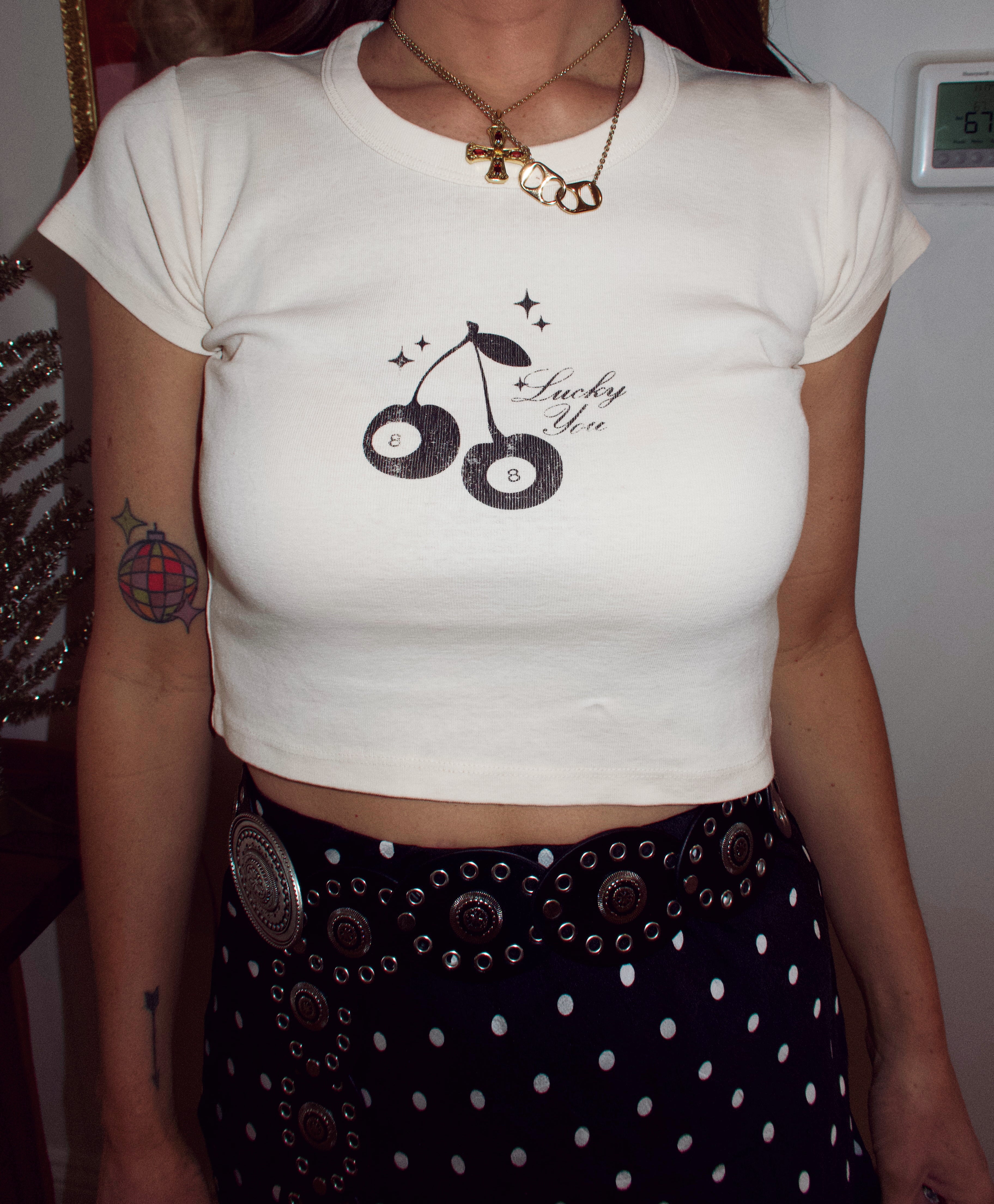 Lucky You Eight Ball Cherry Baby Tee