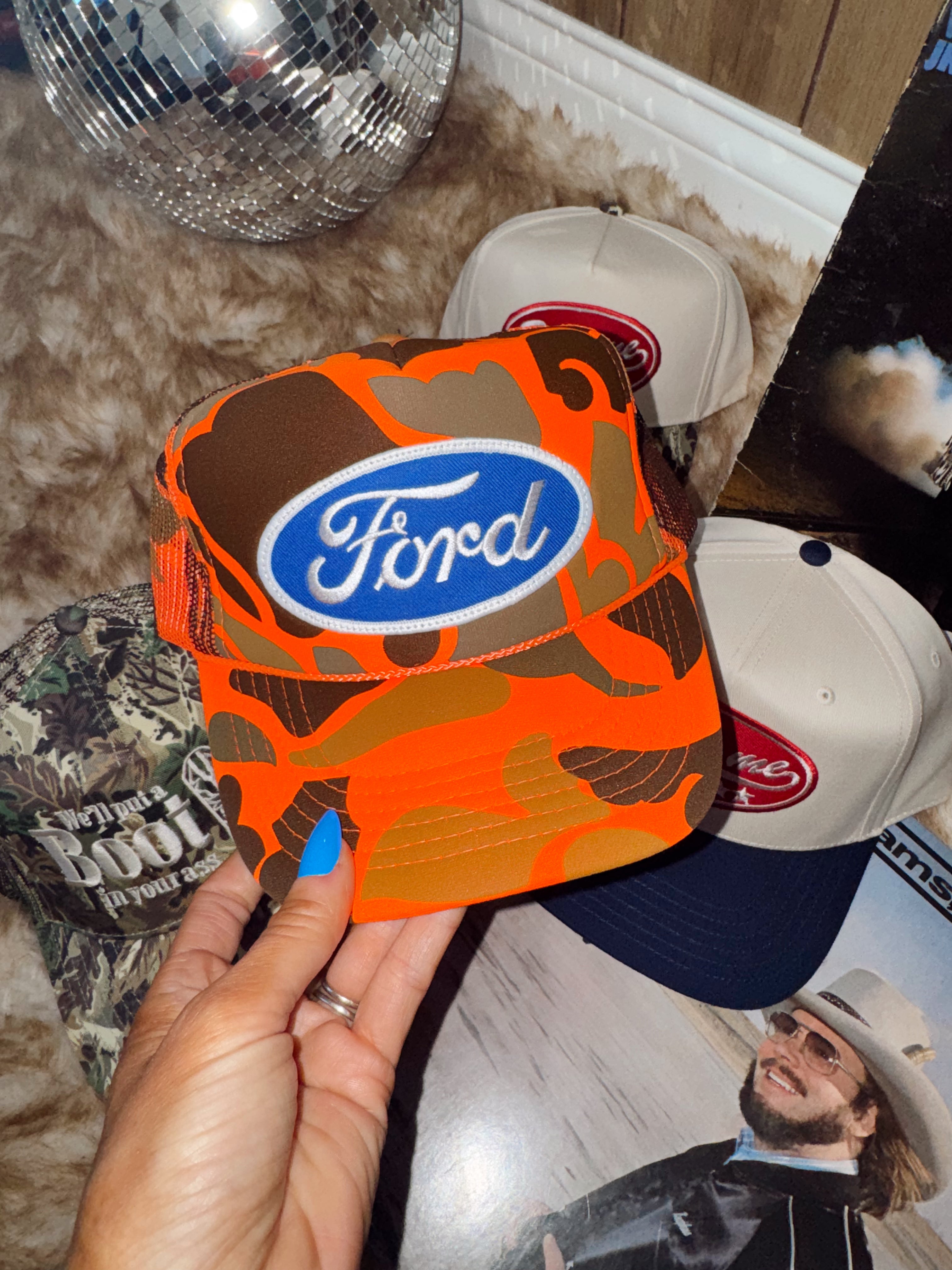 Retro Trucker Hat Camo Orange