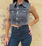 Midnight Outlaw Denim Trucker Vest