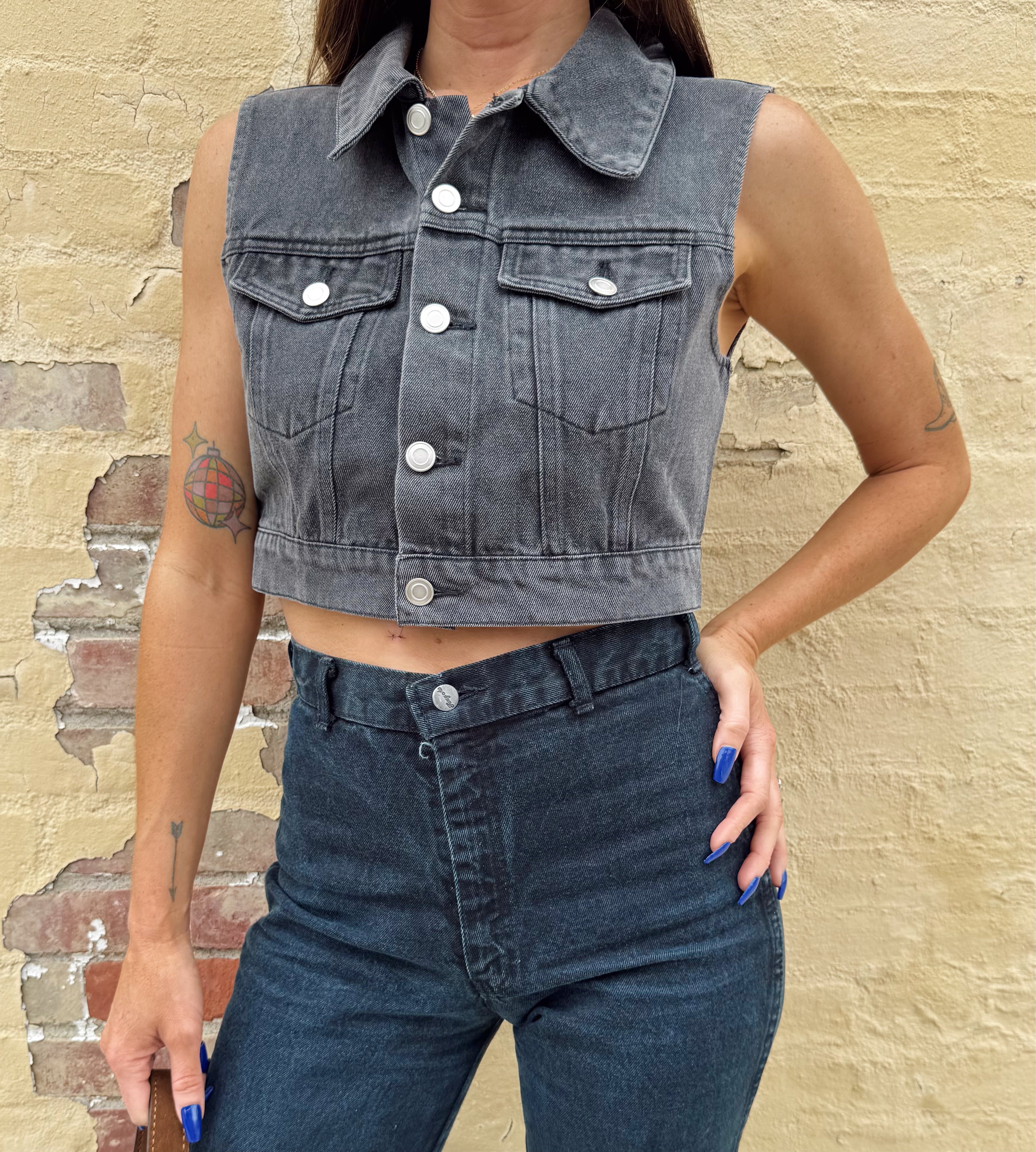 Midnight Outlaw Denim Trucker Vest